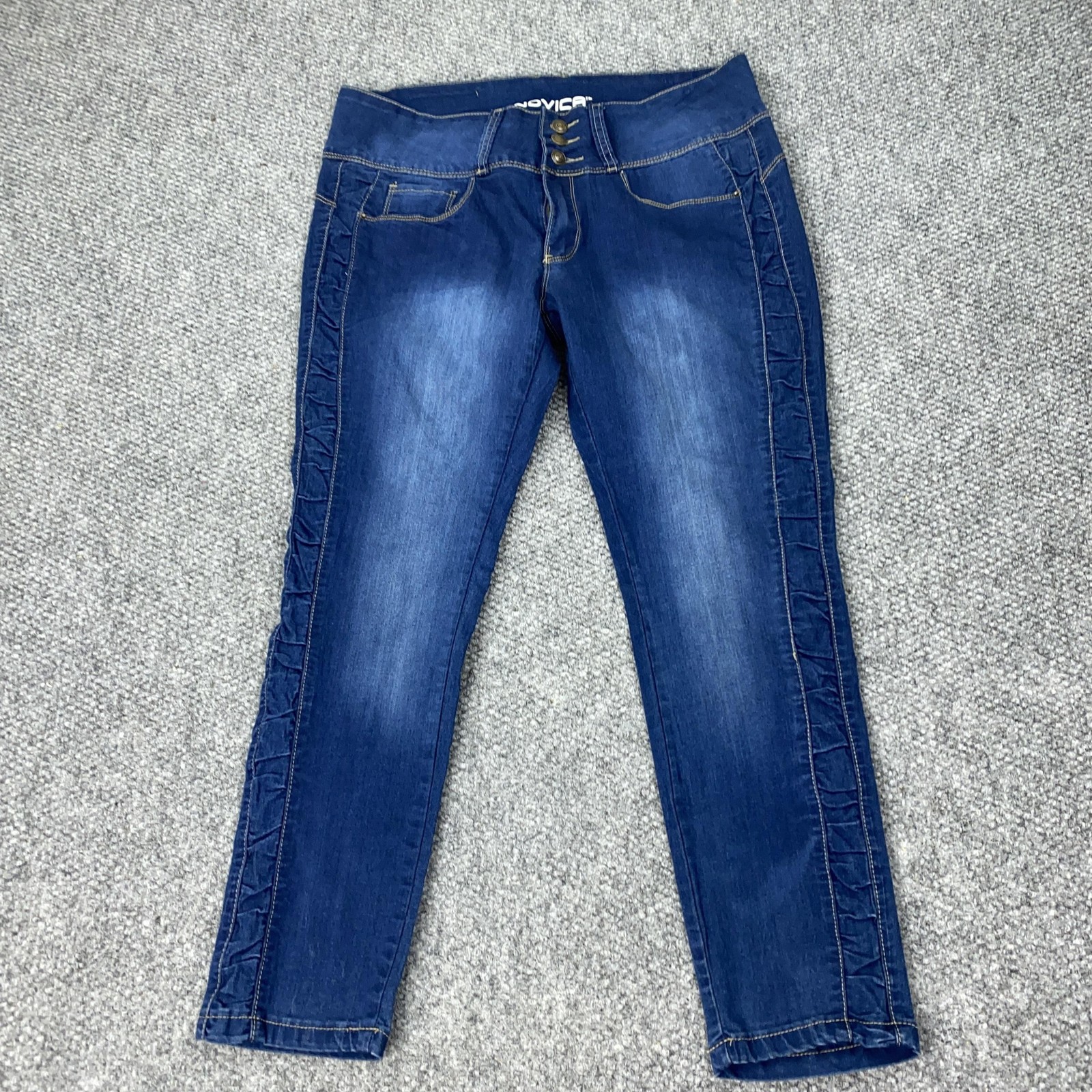 Novica Jeans Womens 14 Blue Jegging Skinny Stretch Denim Ruffle Side Trim Pants