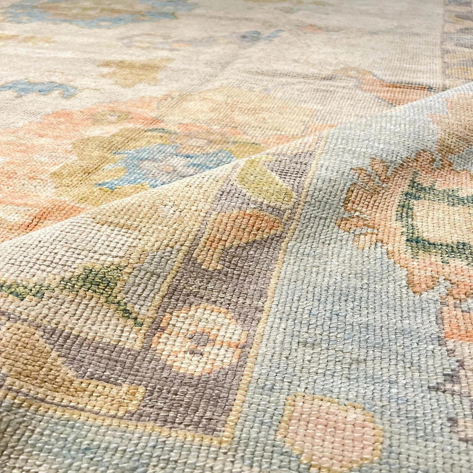 Muted Beige Turkish Oushak Rug Vintage Style Hand Knotted 100% Wool Area Carpets
