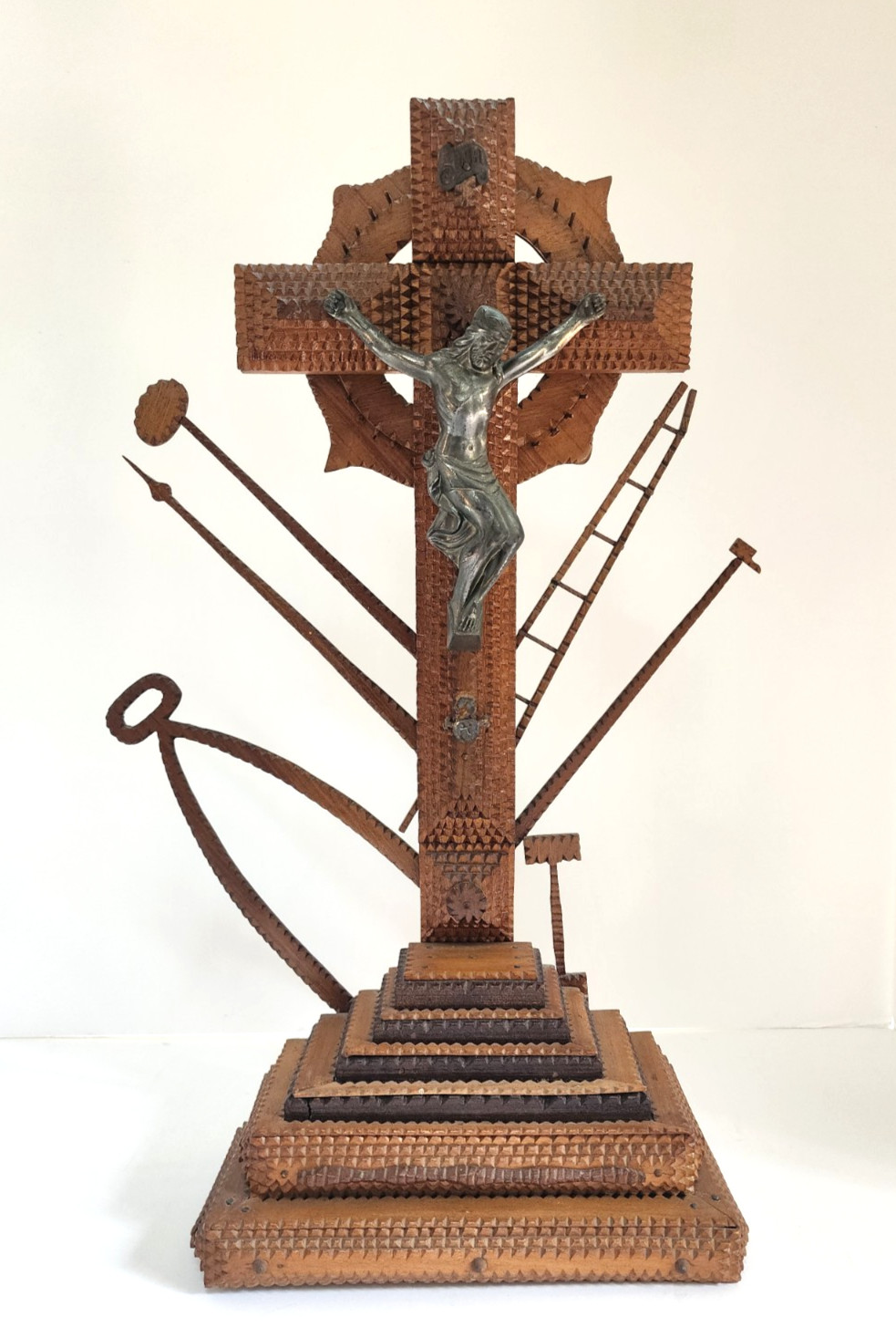 Authentic Antique Tramp Art Arma Christi Crucifix – Passion of Christ Folk Art