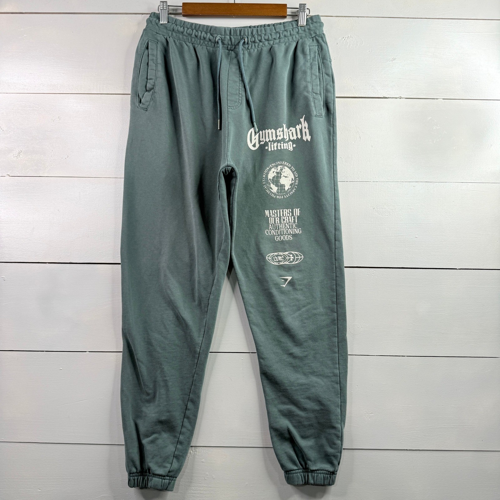 Gymshark Lifting Masters of Our Craft Joggers Mens Medium Green Graphic Sweats