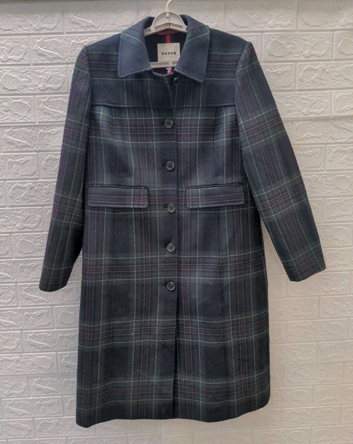 New Boden St Albans Fitted Coat Navy & Green Tonal Check Size US 14R New Boden St Albans Fitted Coat Navy & Green Tonal Check Size US 14R