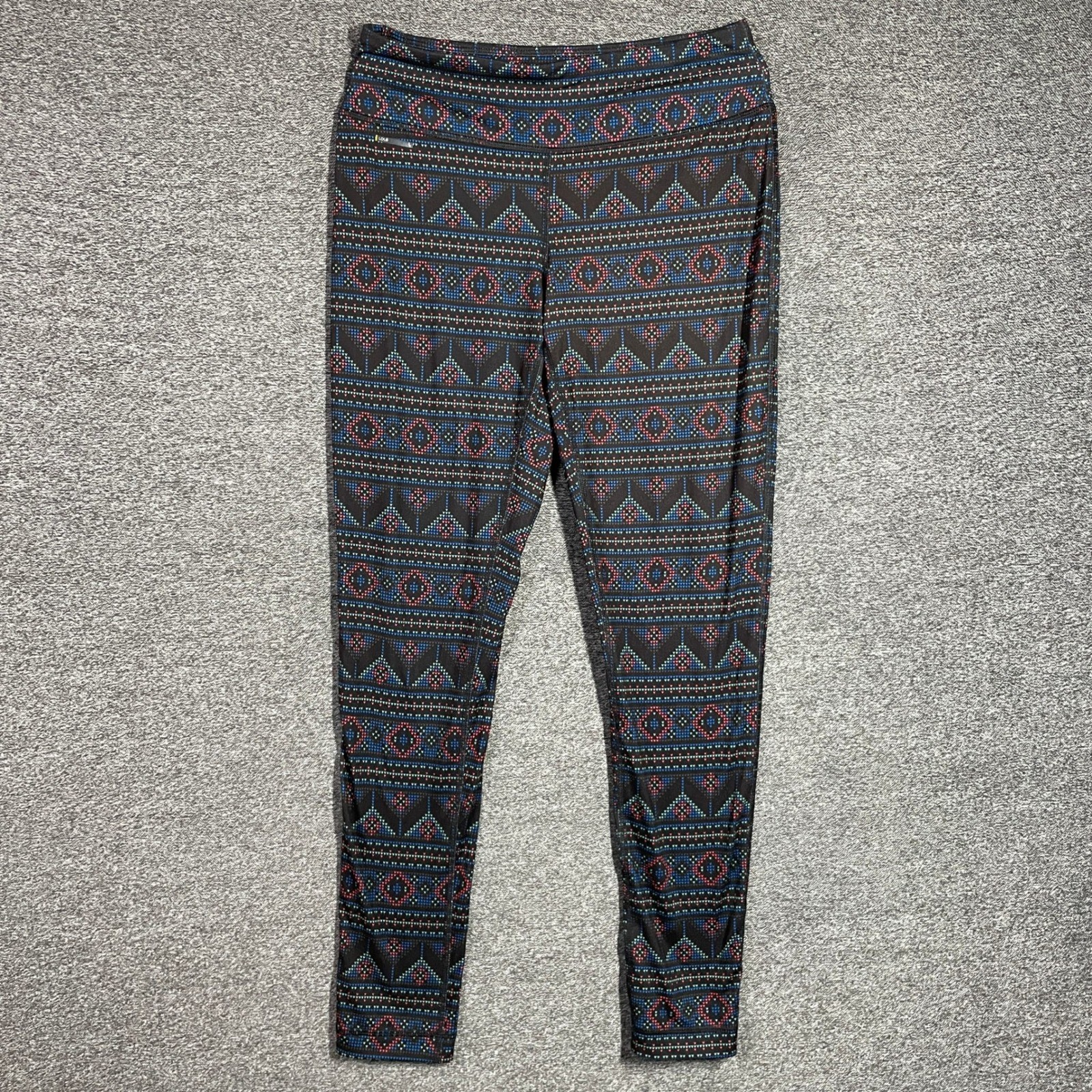 Lole Leggings Womens Small Fair Isle Geometric Print Athletic Yoga Pants Black