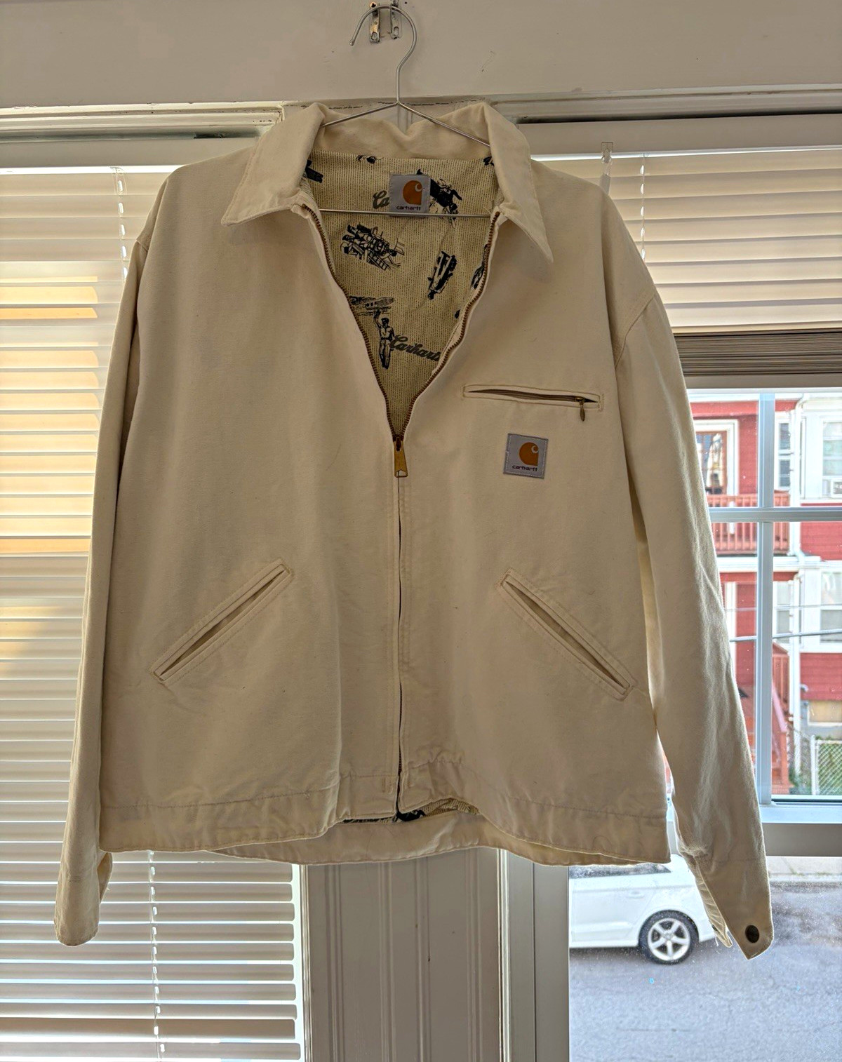 VTG 90s Carhartt Detroit Jacket Mens L/XL White RARE Union Labor Lining Workwear VTG 90s Carhartt Detroit Jacket Mens L/XL White RARE Union Labor Lining Workwear