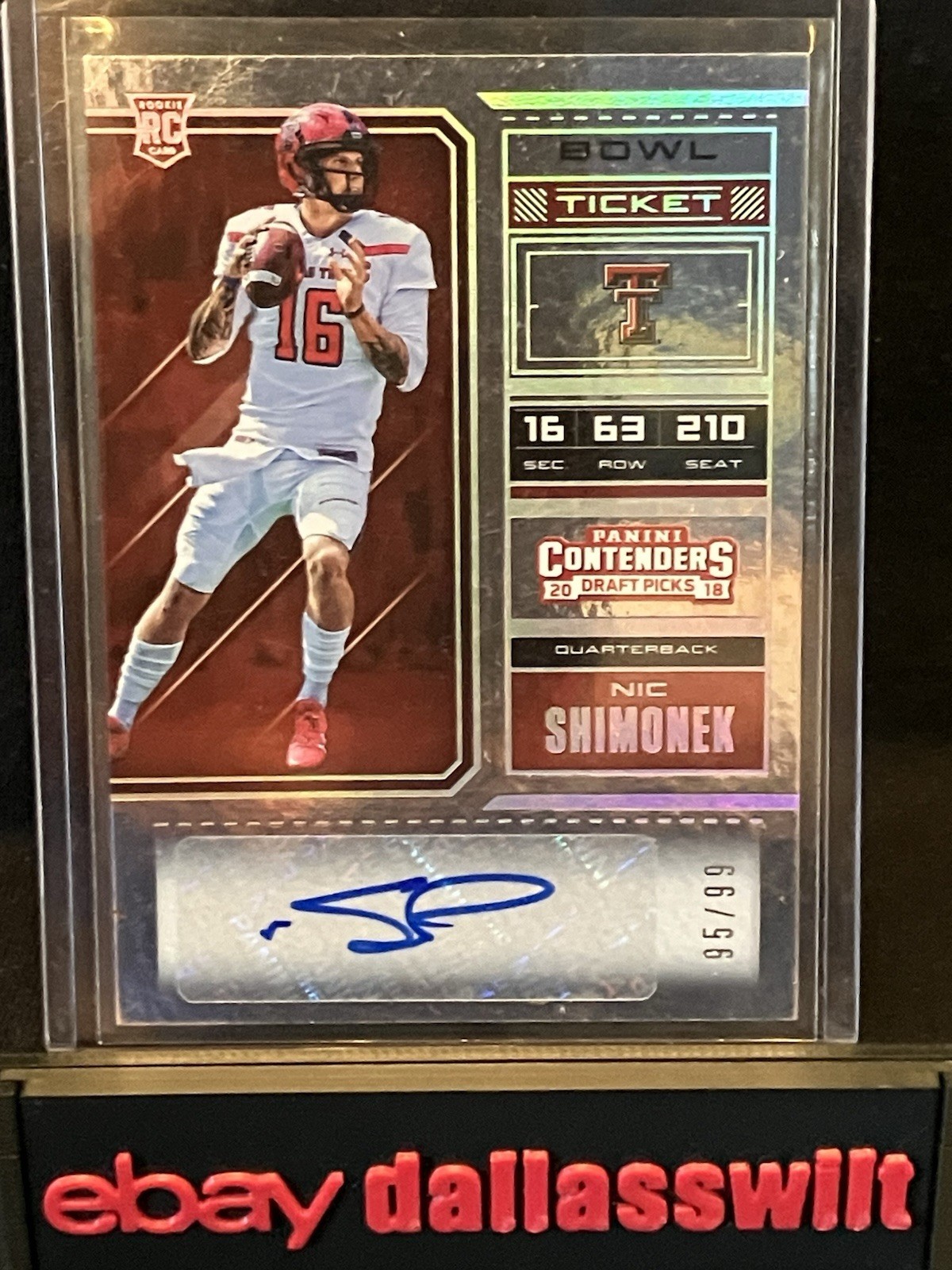 2018 Panini Bowl Ticket Nic Shimonek Texas Tech /99 RC Auto #296 Contenders SP 2018 Panini Bowl Ticket Nic Shimonek Texas Tech /99 RC Auto #296 Contenders SP