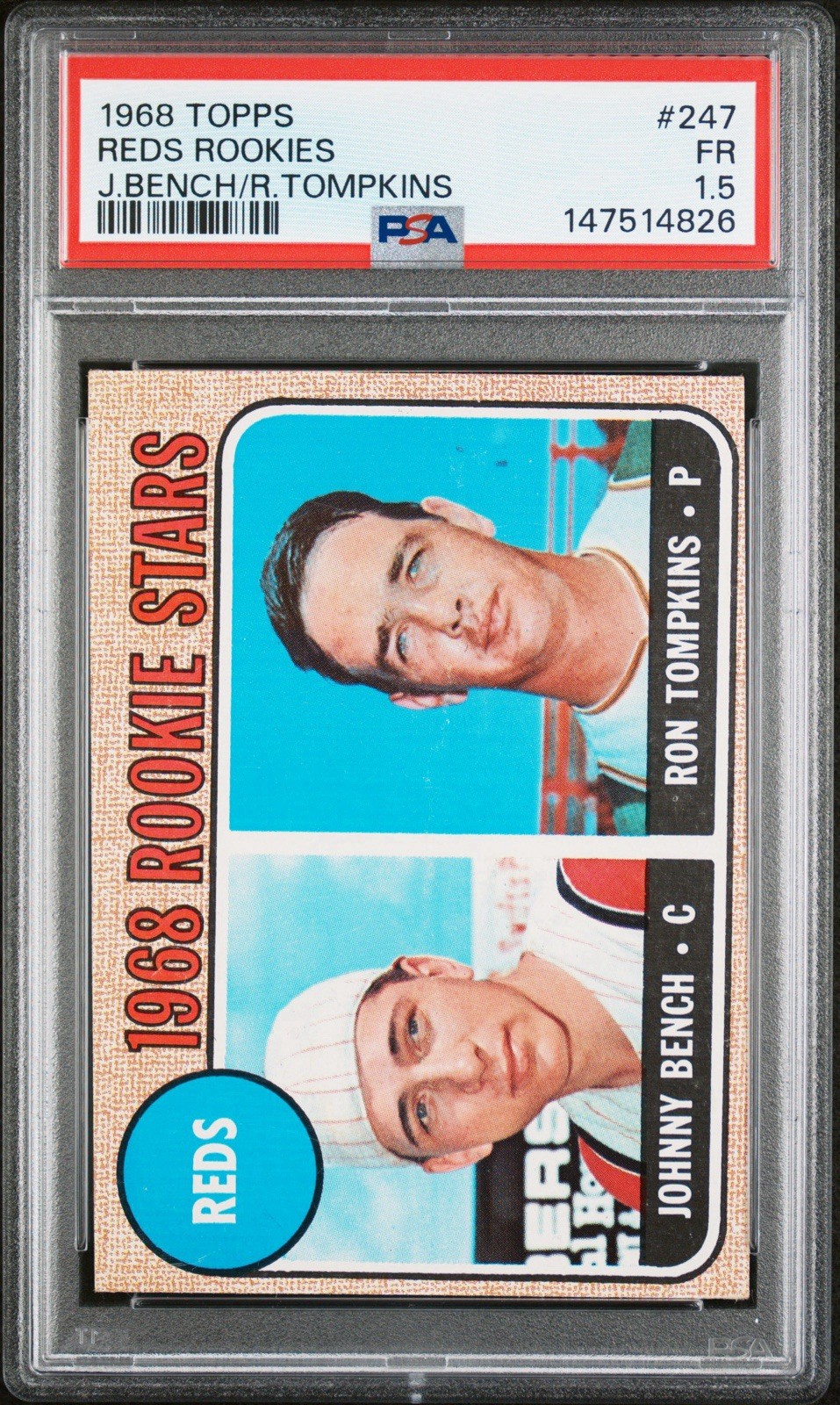 1968 Topps Reds Rookies Bench/Tompkins RC #247 PSA 1.5 FR Cincinnati Reds 