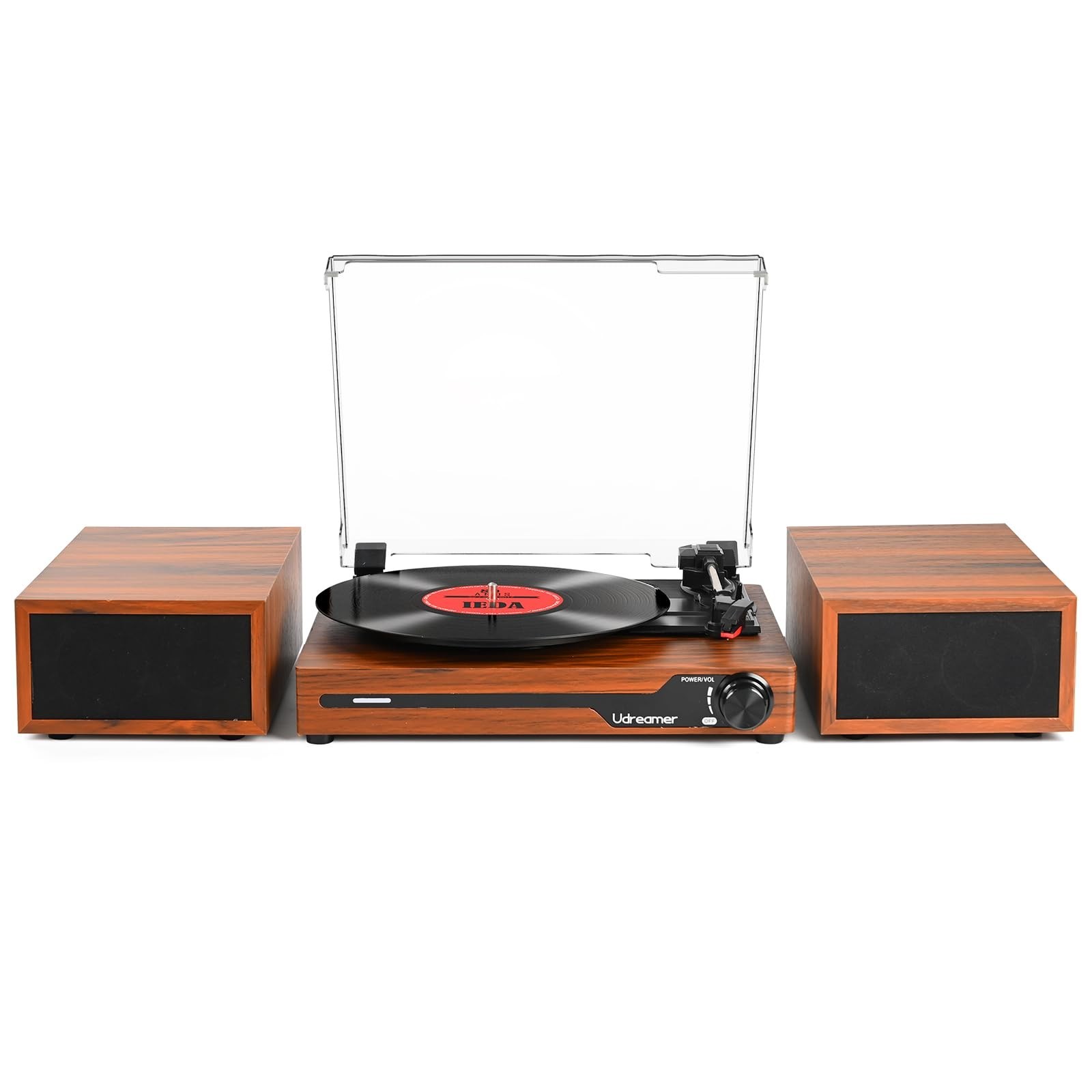 Bluetooth Vinyl Record Player with External Speakers, Retro Turntable, Brown Fin