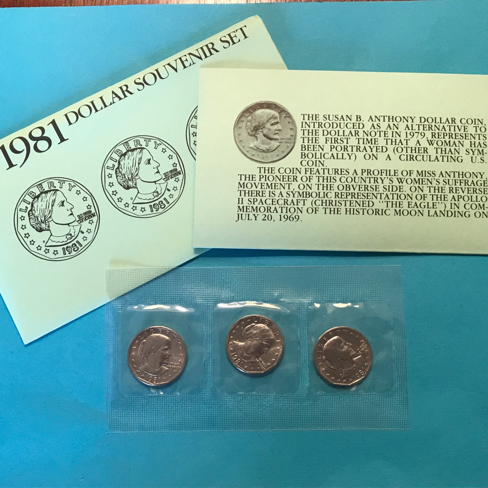 1981 P D S Susan B Anthony Dollar Souvenir Set 3 Coins 1981 P D S Susan B Anthony Dollar Souvenir Set 3 Coins