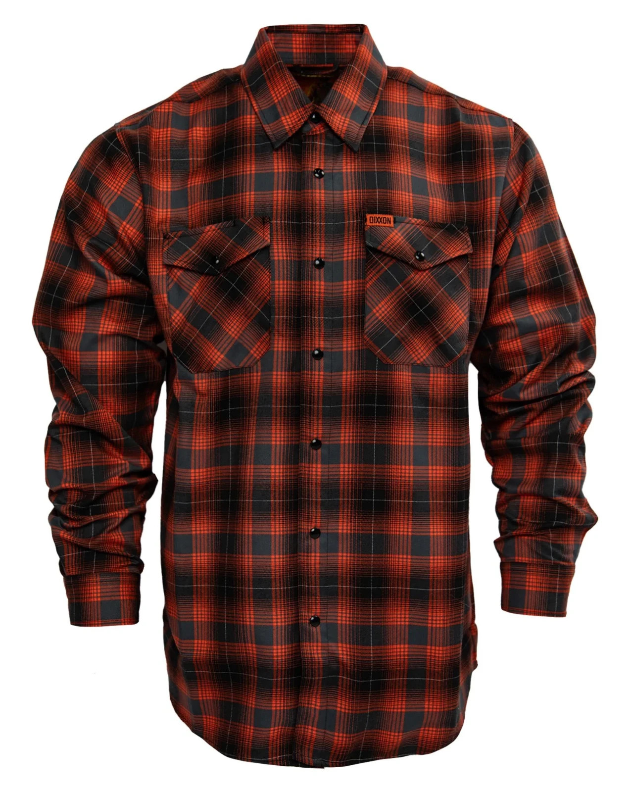 DIXXON The Flame Flannel Men's Orange Black Plaid Snap Front Shirt
