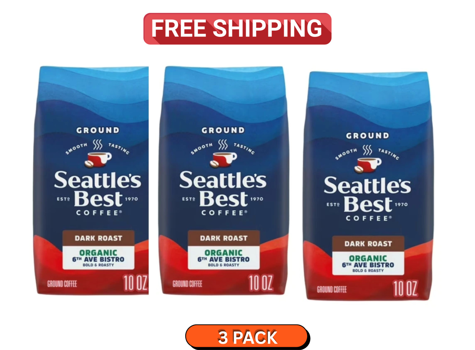 Seattle’s Best Organic Bistro Dark Roast Ground Coffee Pack of 3 Seattle’s Best Organic Bistro Dark Roast Ground Coffee Pack of 3