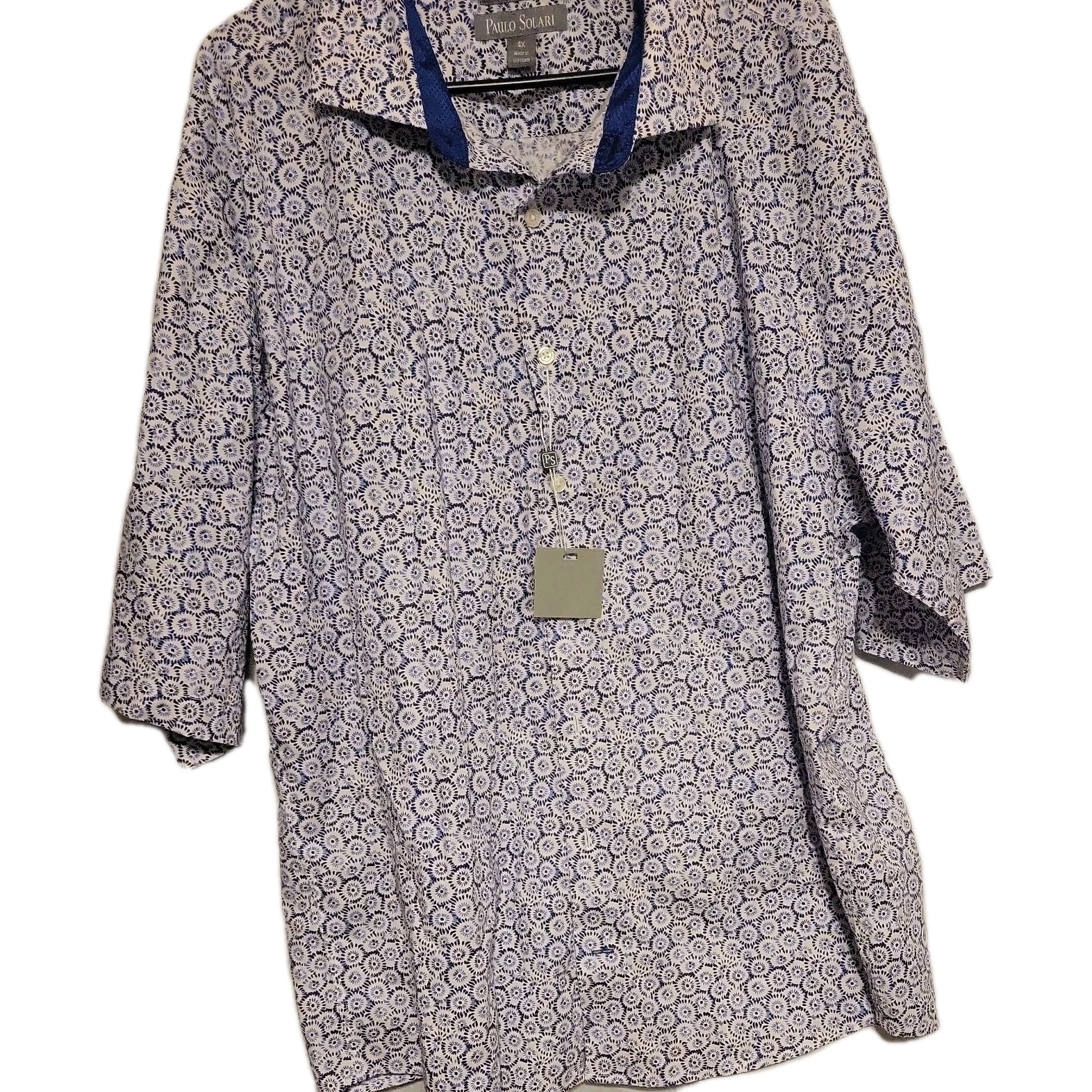 Paulo Solari Men 4X big Tall Dress Shirt - Geometric, blue white short sleeve