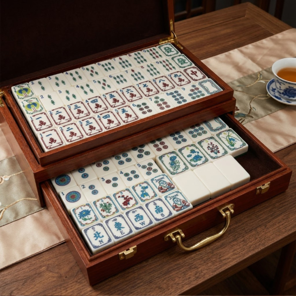 Vintage Green Faux Jade Mahjong Tile Set Buddha Joker American Board Game Gift