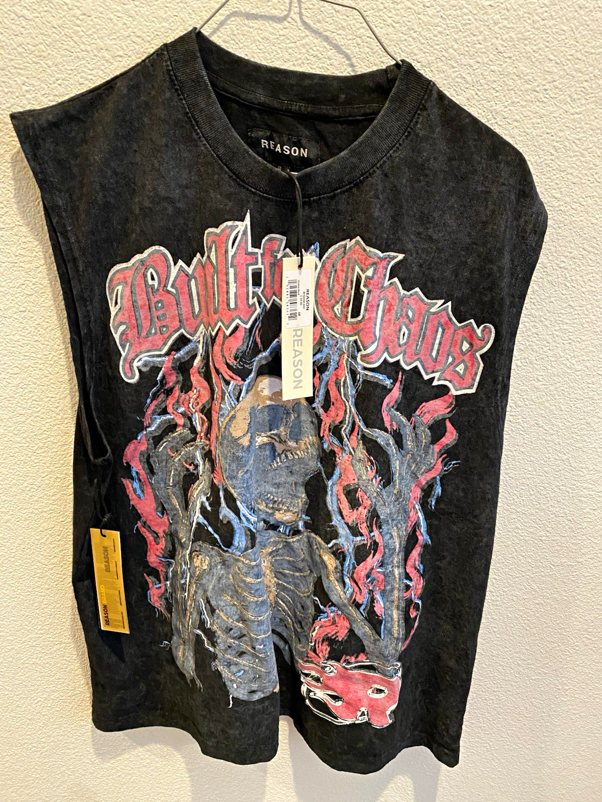 Reason x Bullet Club Skeleton Graphic Black Crew Neck Sleeveless Tee Men\'s M