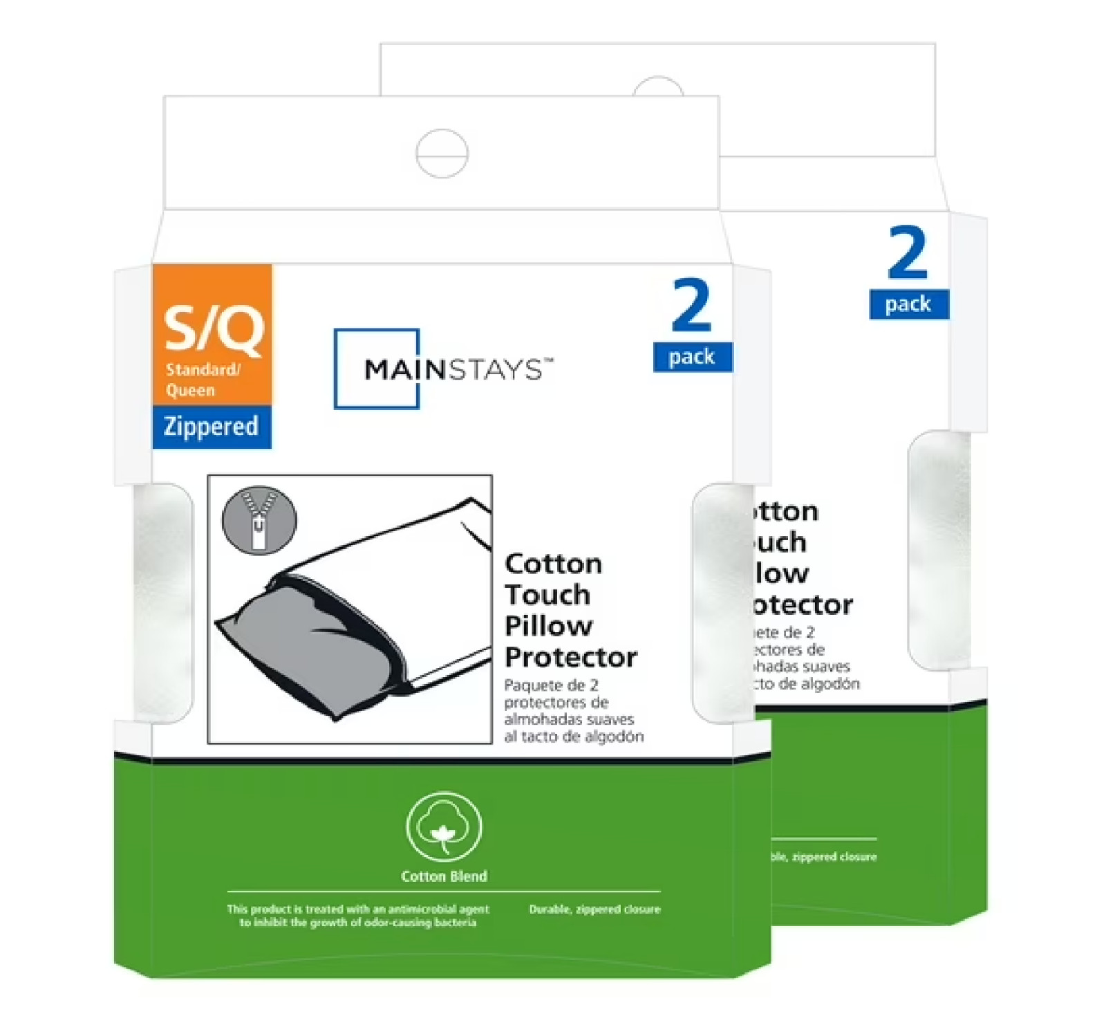 Mainstays Cotton Touch Zippered Pillow Protector, Standard/Queen, 4 Pack