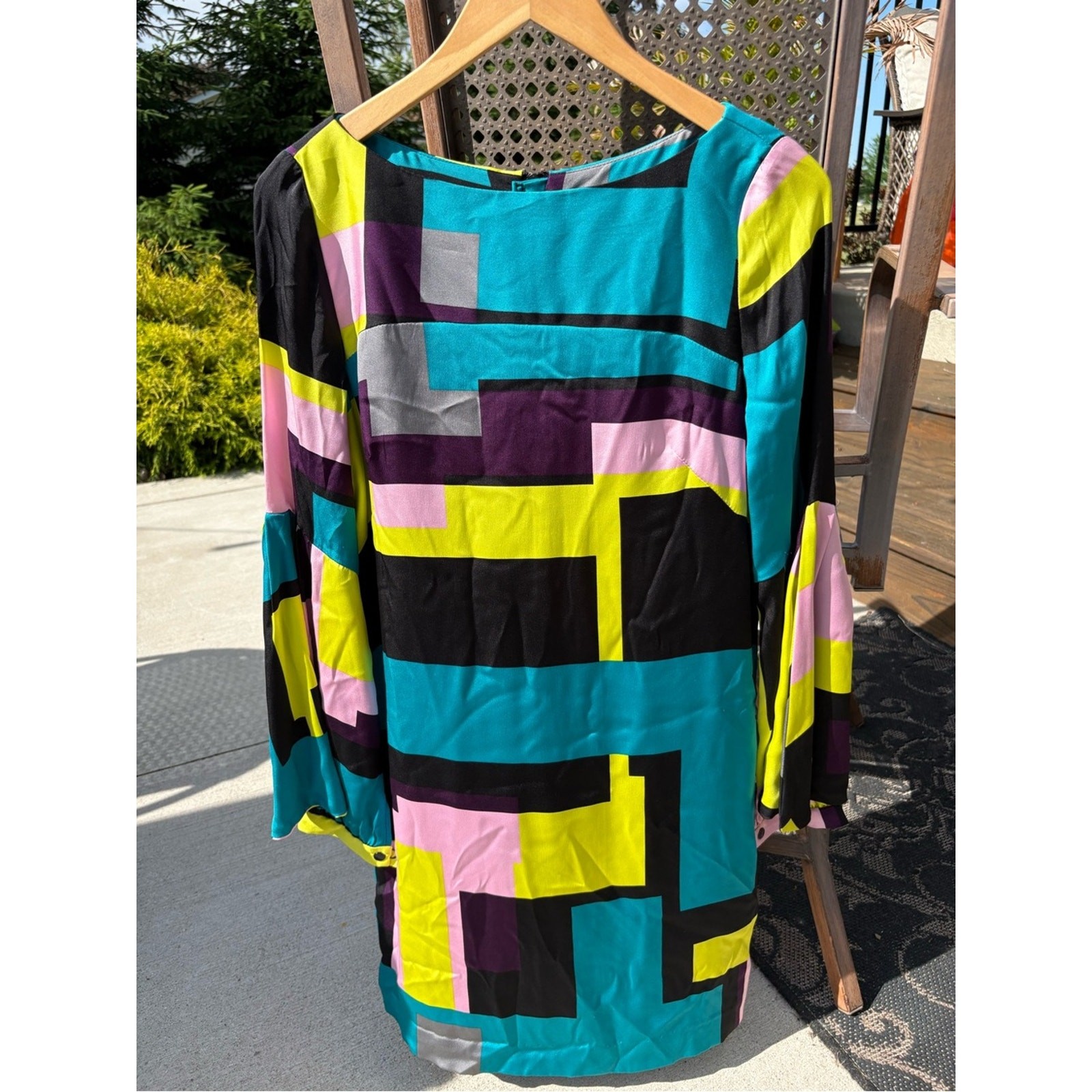 Milly of NewYork Silk Geo Shift Dress -Teal,Black,Yellow,Pink,Purple made in USA Milly of NewYork Silk Geo Shift Dress -Teal,Black,Yellow,Pink,Purple made in USA