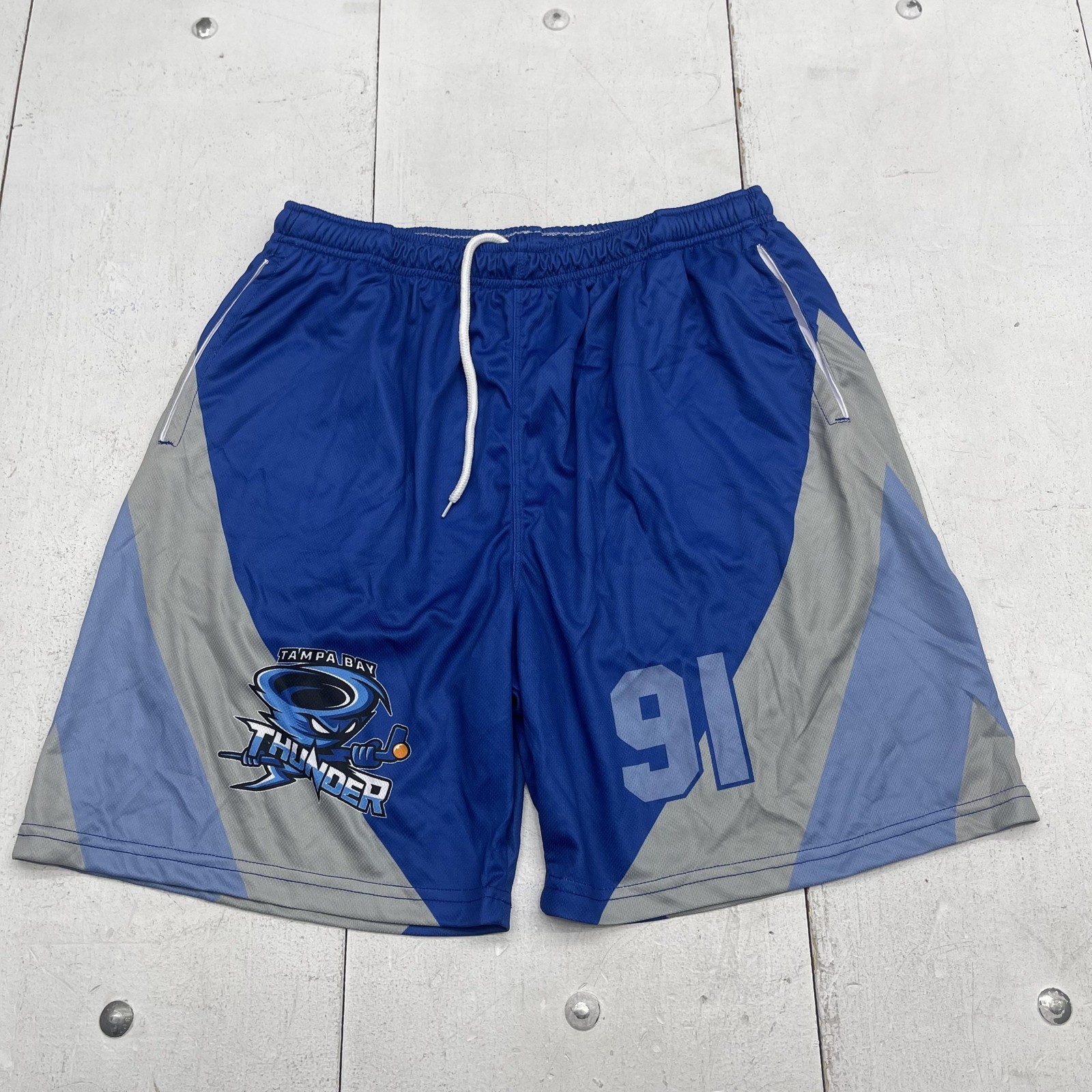 Tampa Bay Thunder Shorts Mens XL Blue Gray Hockey NBHL Mylec 91 Mesh Practice