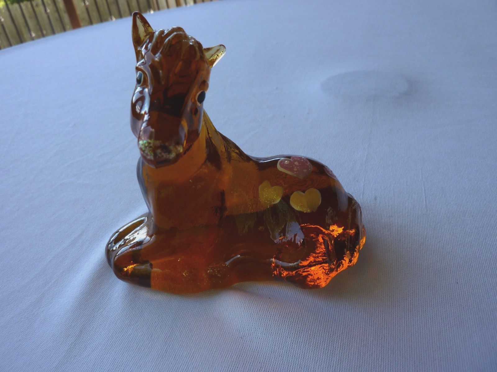 Fenton Glass Pony Horse Gold w/Flowers Hand painted Signed by Shelly Fenton