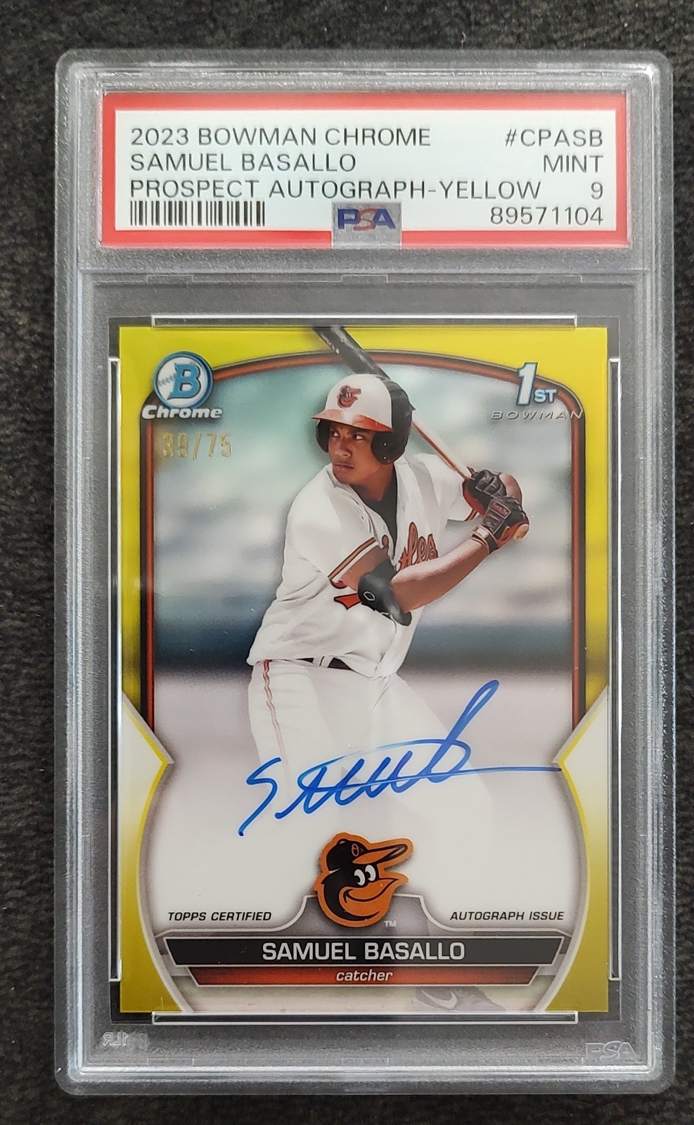 2023 Bowman Chrome - Prospect Autographs Samuel Basallo #CPA-SB Yellow Refractor