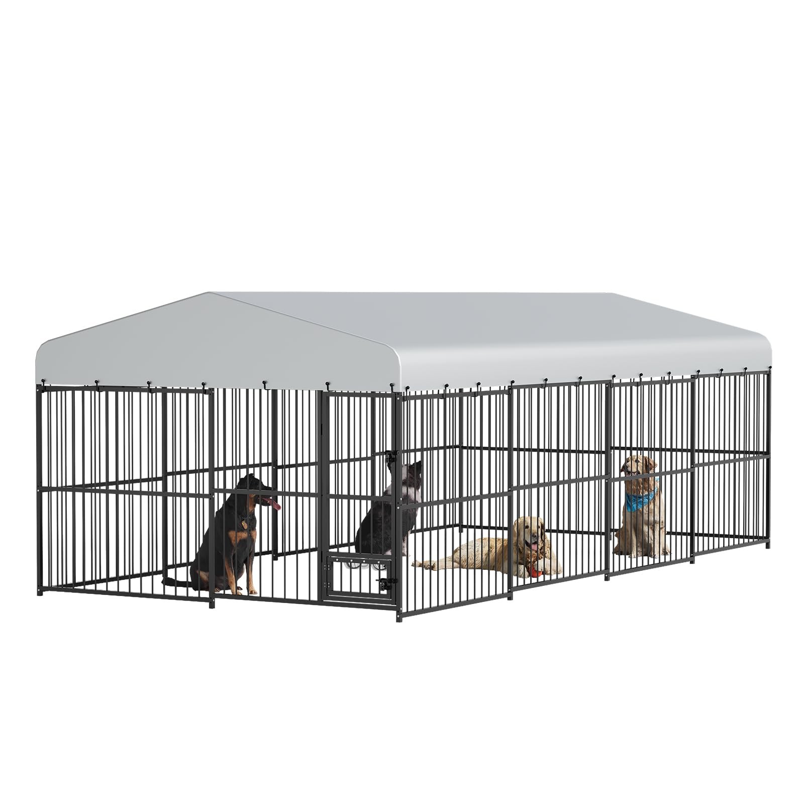 10x20ft/10x15ft Heavy Duty Outdoor Dog Kennel w/Waterproof Roof & Feeding Doors