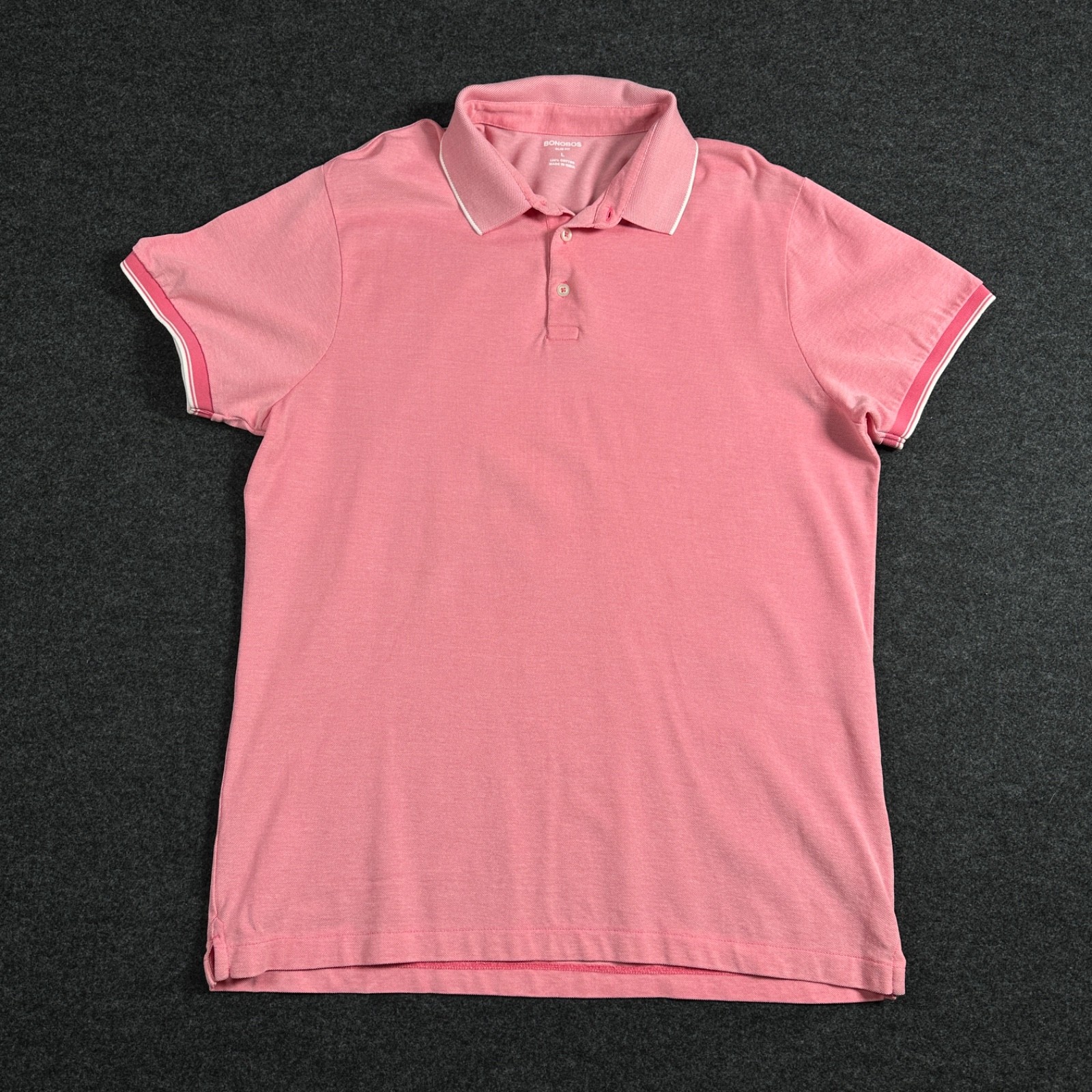 Bonobos Men’s Large Slim Fit Coral Pink Polo Shirt 100% Cotton Bonobos Men’s Large Slim Fit Coral Pink Polo Shirt 100% Cotton