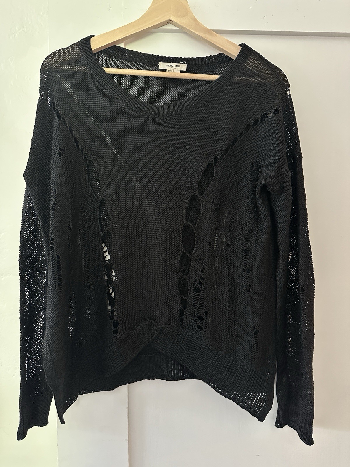 Vintage Women’s Helmut Lang Distressed Black Wood Sweater Size Medium