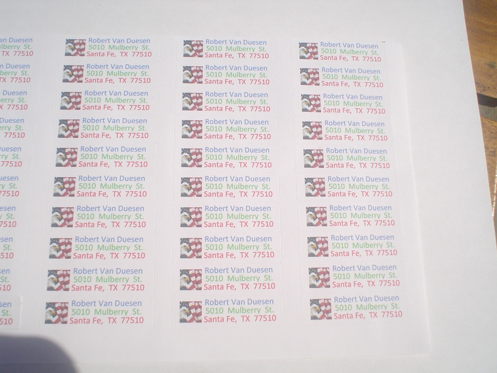small return address labels; flag/eagle; 80/sheet; $1.50-1 sheet;qty. discounts small return address labels; flag/eagle; 80/sheet; $1.50-1 sheet;qty. discounts