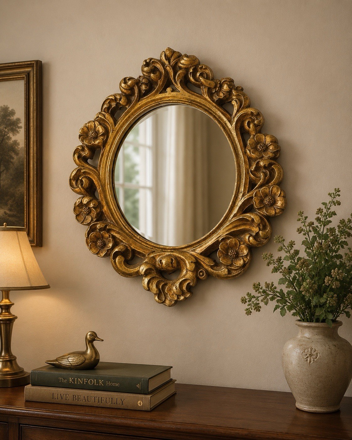 VTG Italian Baroque Style Wall Mirror/Hollywood Regency Gold Gilt 23/16 Inches