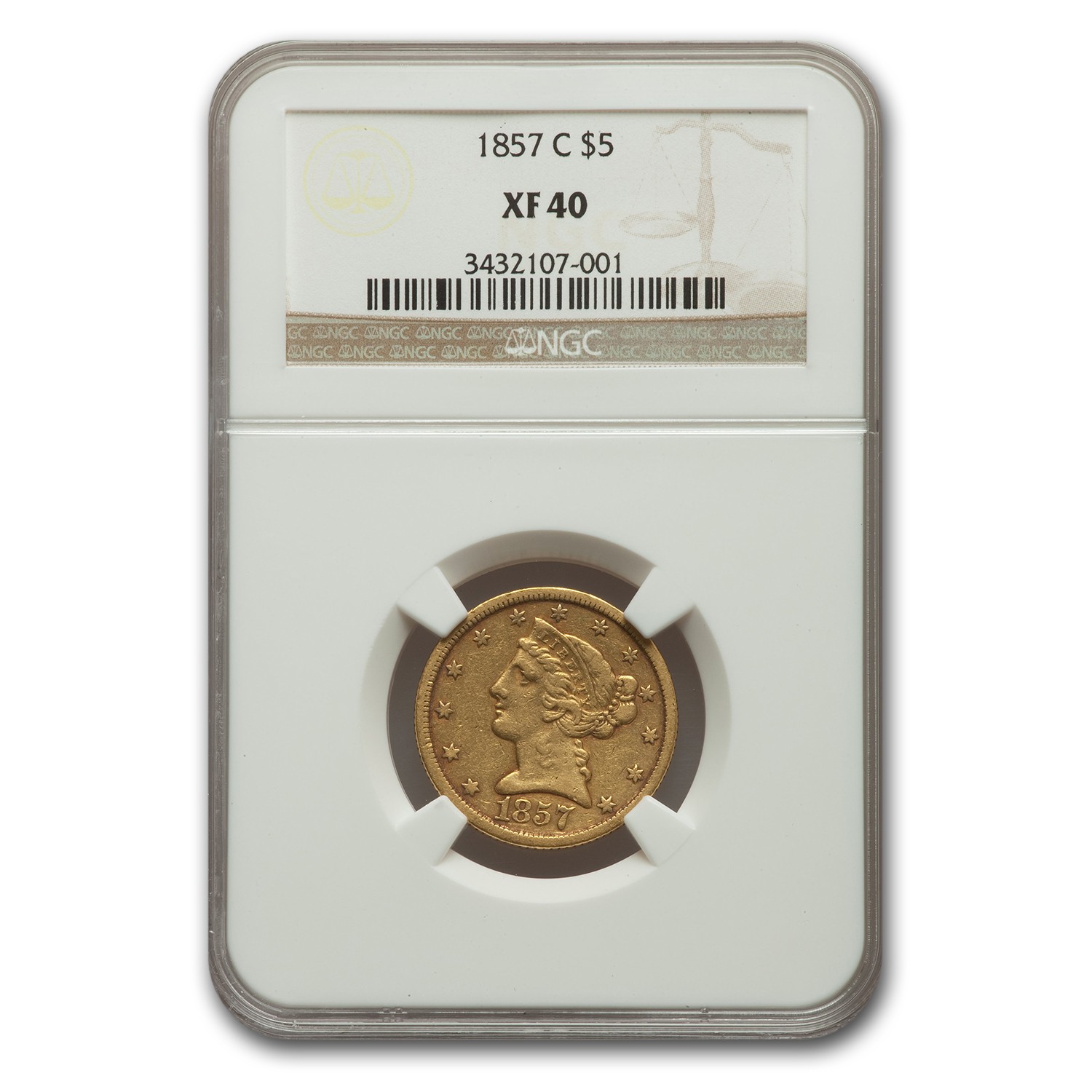1857-C $5 Liberty Gold Half Eagle XF-40 NGC