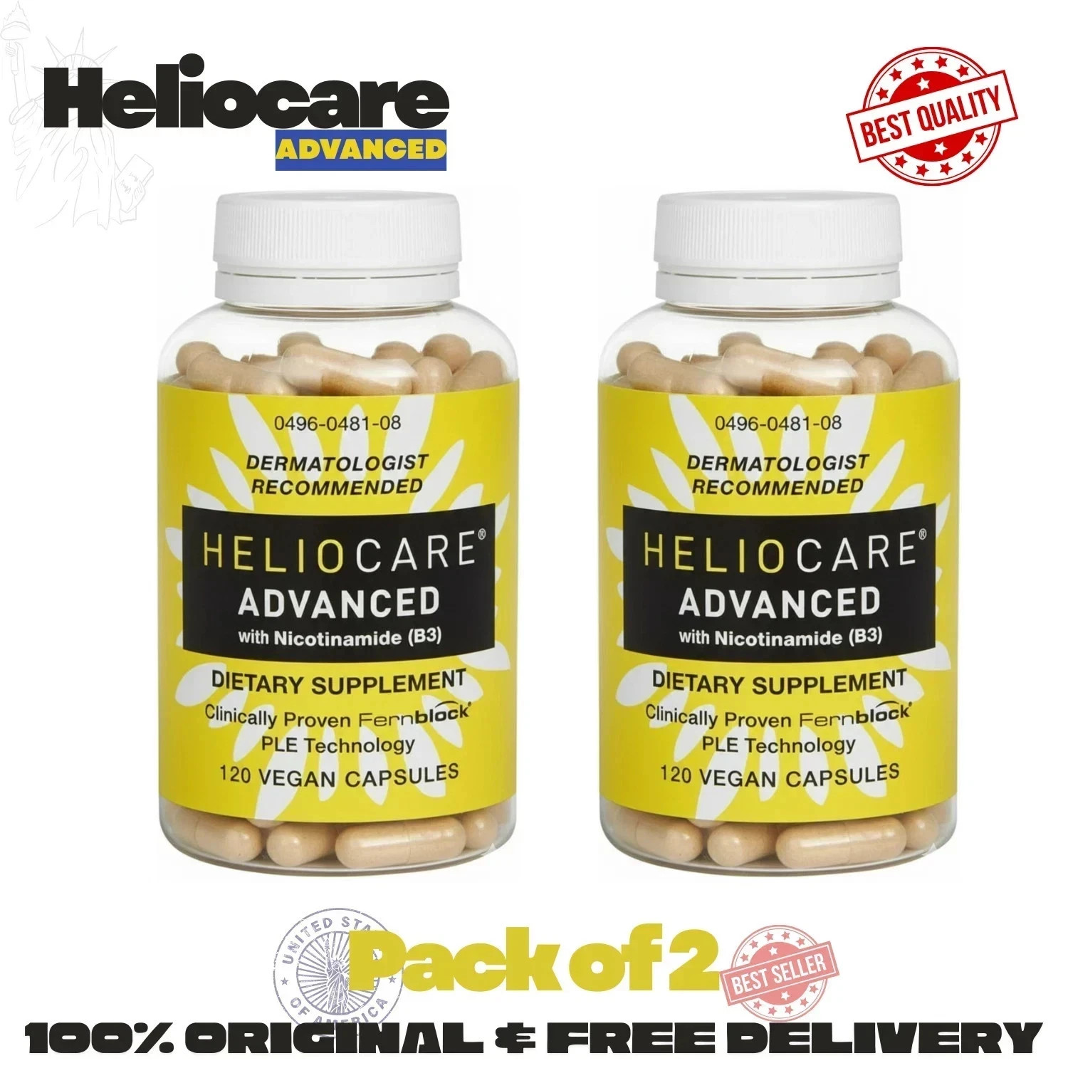 2 Packs Heliocare Advanced Nicotinamide B3 Skin Health 120 Capsules Exp: 07/2027 2 Packs Heliocare Advanced Nicotinamide B3 Skin Health 120 Capsules Exp: 07/2027