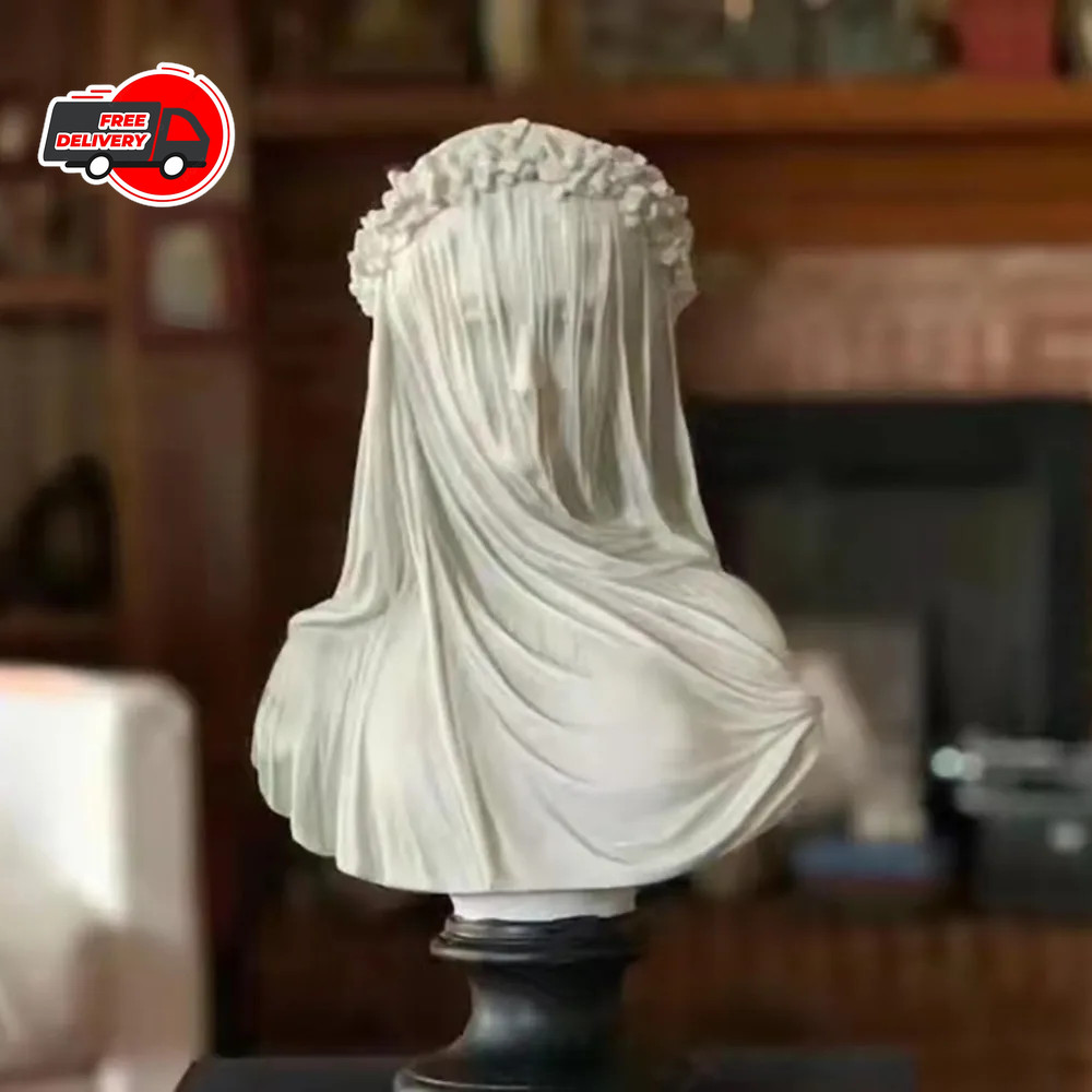 Abstract Veiled Maiden Bust Statue White Retro Resin Sculpture Mysterious Abstract Veiled Maiden Bust Statue White Retro Resin Sculpture Mysterious