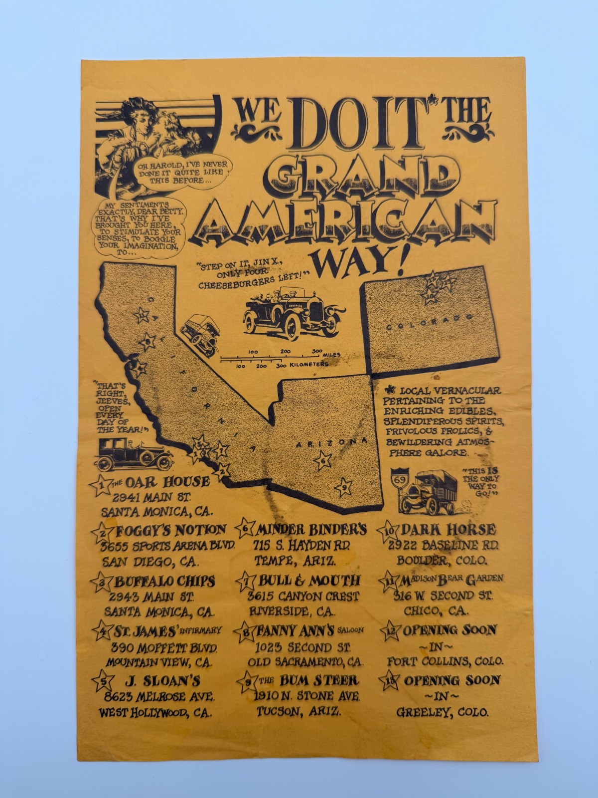 Vintage We Do It The Grand American Way Multi-Location Promo Placemat Menu