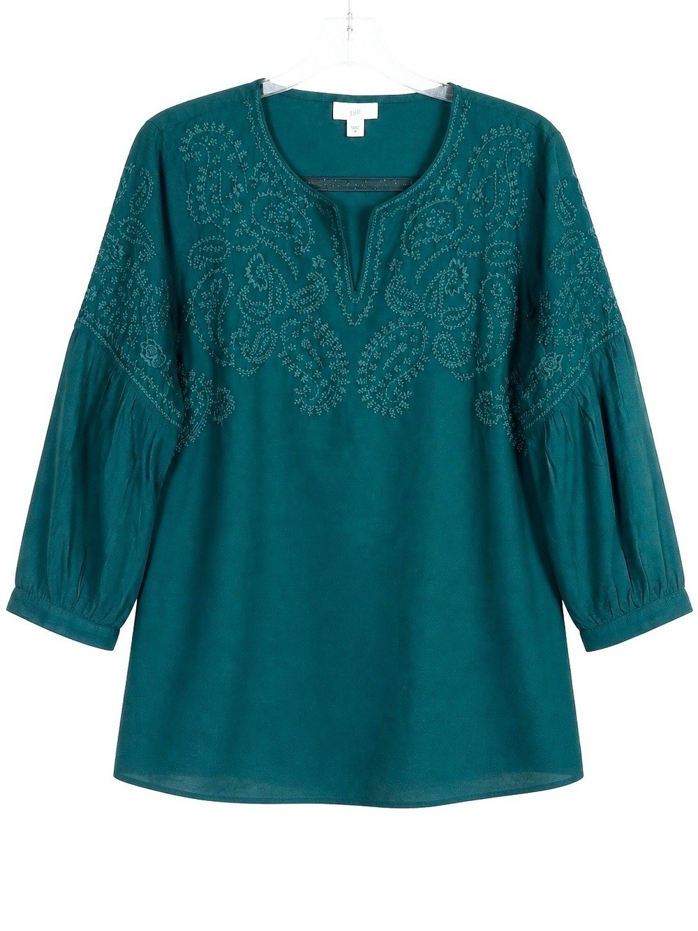 J.Jill Teal Embroidered Cotton Viscose Peasant Blouse Tunic Top J.Jill Teal Embroidered Cotton Viscose Peasant Blouse Tunic Top