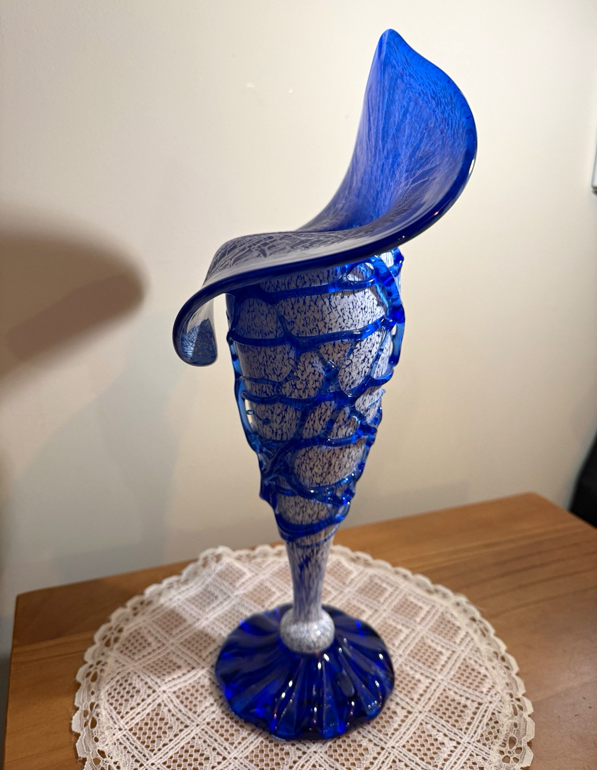 Large Jozefina Krosno Polish Art Glass Vase Cobalt Blue Jack In Pulpit 14\