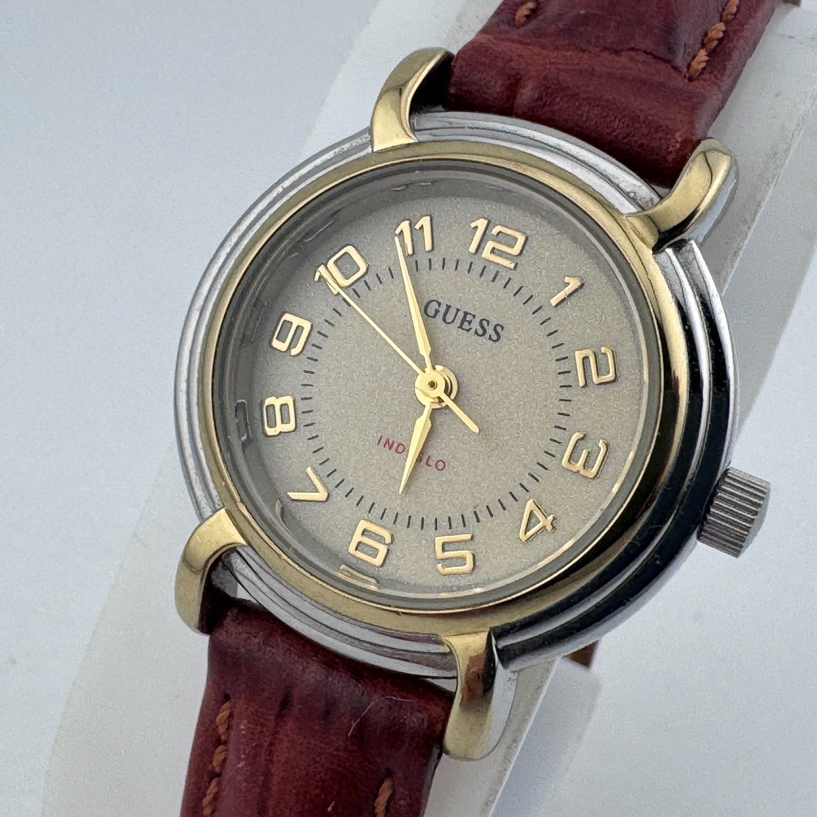 Vintage Guess Indiglo Quartz Watch Women Dual Tone Leather Analog New Battery