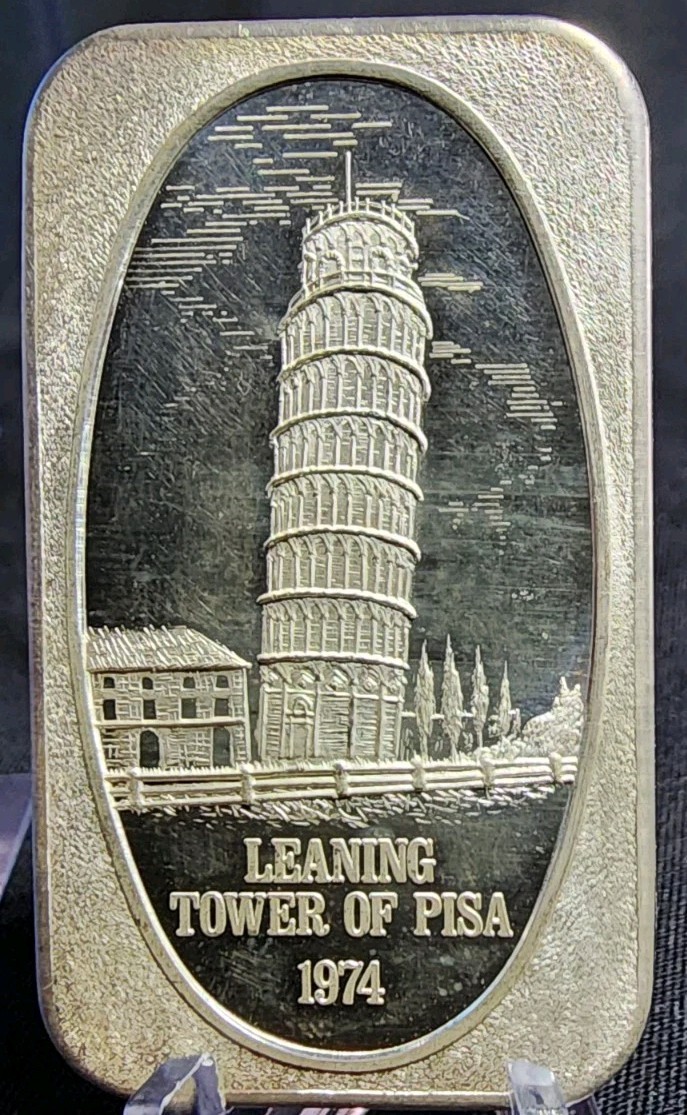 1974 Leaning Tower of Pisa Vintage USSC Silver 1 oz .999 Fine Art Bar Ingot