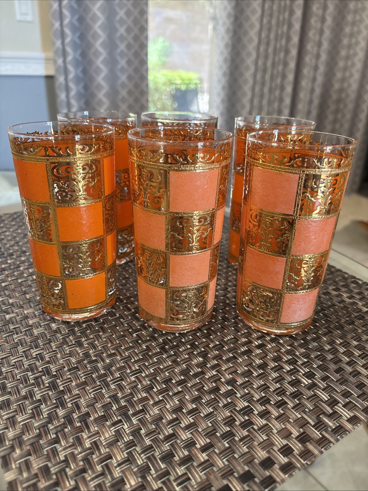 Vintage Culver Prado Orange 22 K Gold MCM Highball Glasses Set of 6 Vintage Culver Prado Orange 22 K Gold MCM Highball Glasses Set of 6