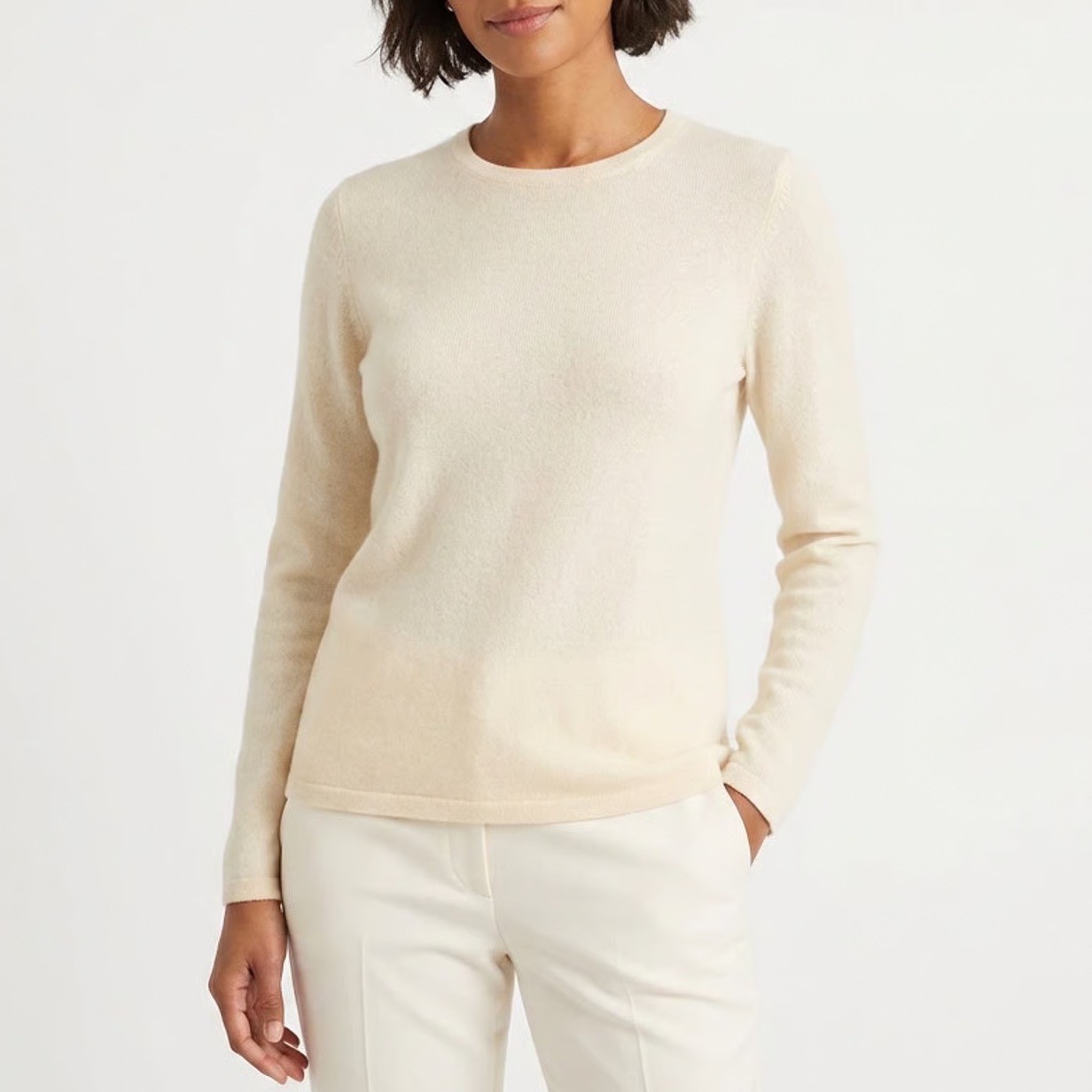 Preswick & Moore Womens 100% Cashmere Crewneck Sweater Frost White Large BD241K