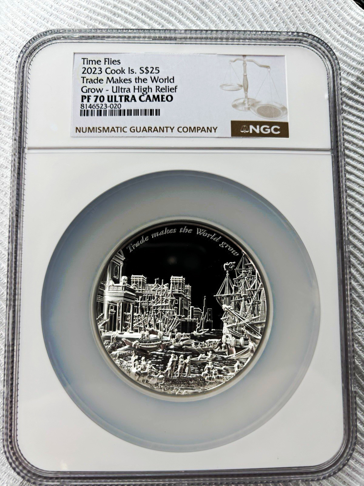 2023 Cook Islands $25 Time Flies Silver 0.999 NGC PF70 Ultra Cameo Proof 5 oz