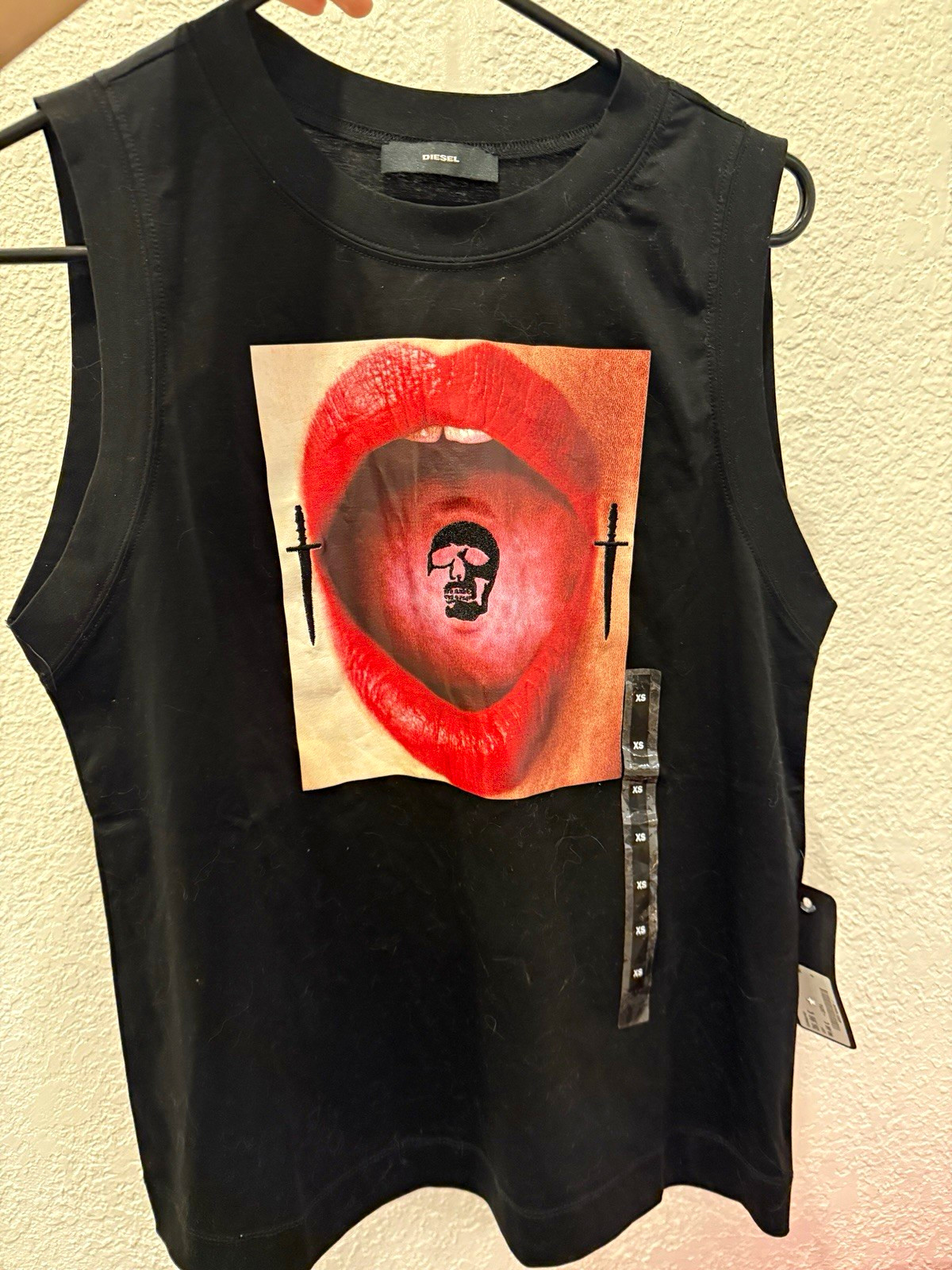 Diesel Women\'s XS Black Cotton Jersey Crew Neck Skull Graphic Tank Top