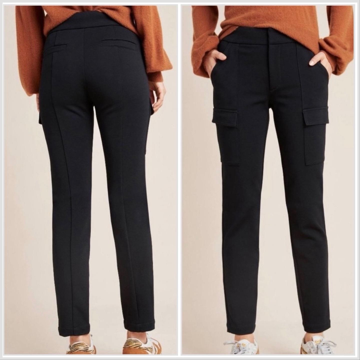 Anthropologie Women\'s Slim High Rise Black Cargo Pants Twill Pockets Sz 0