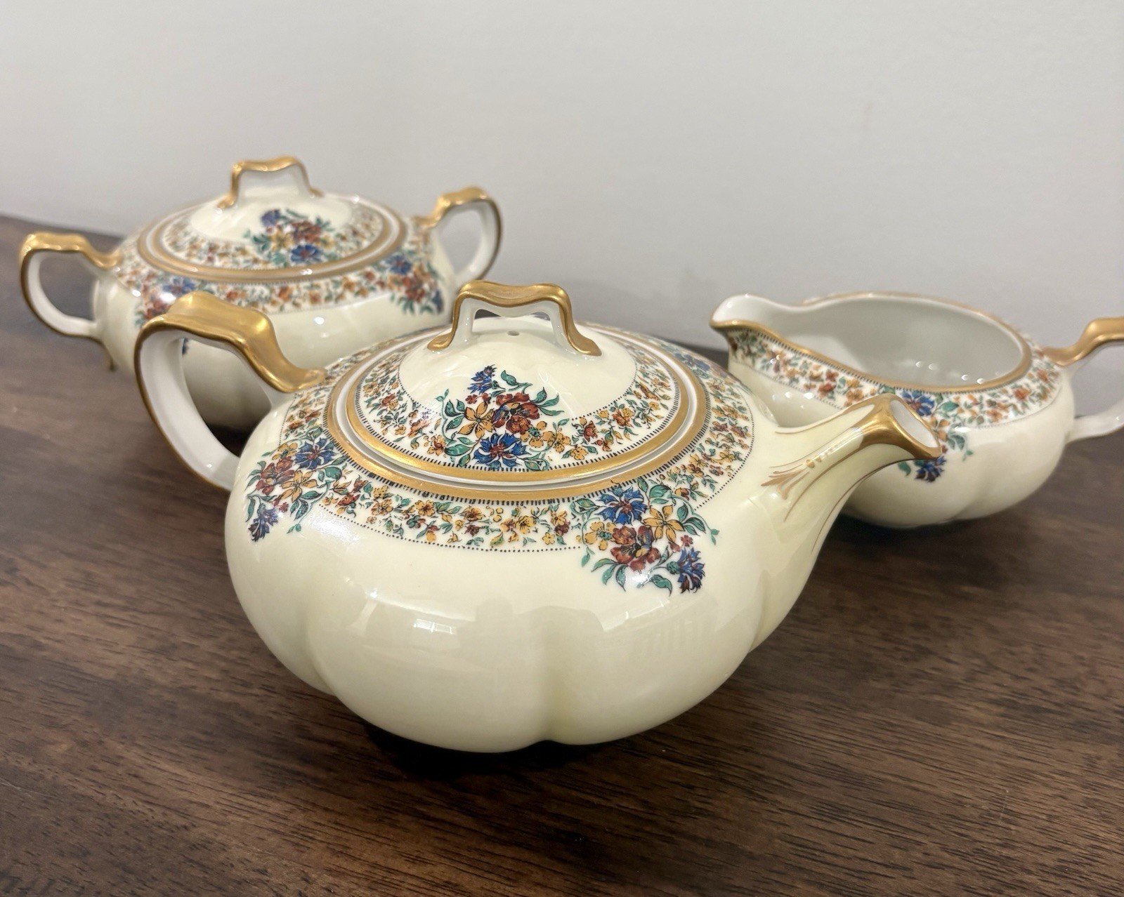 Antique Haviland Limoges Schleiger #511a Porcelain Teapot Plus Creamer & Sugar