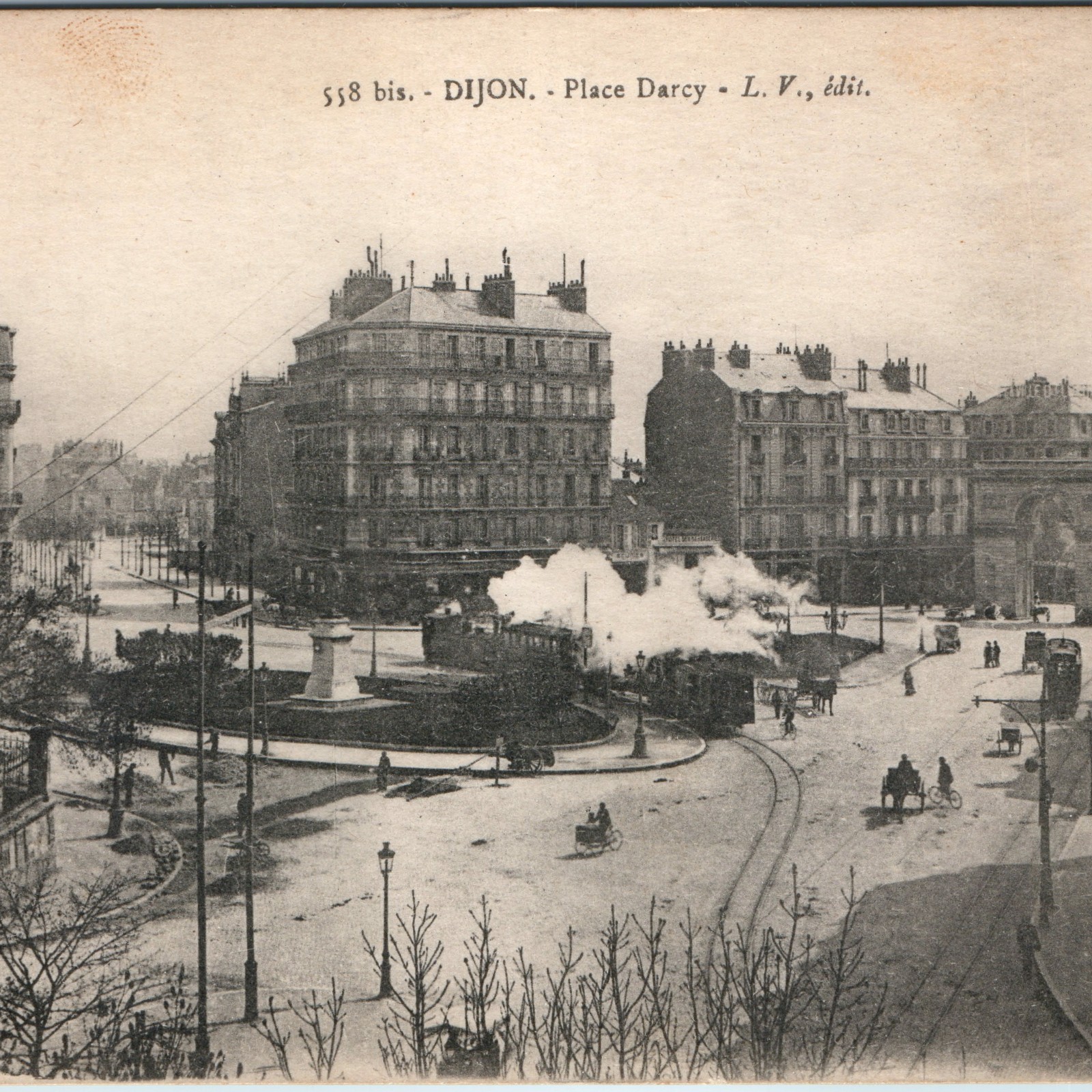 c1910s Dijon France Place Darcy Postcard WWI Soldier Mail AEF Steam Tram