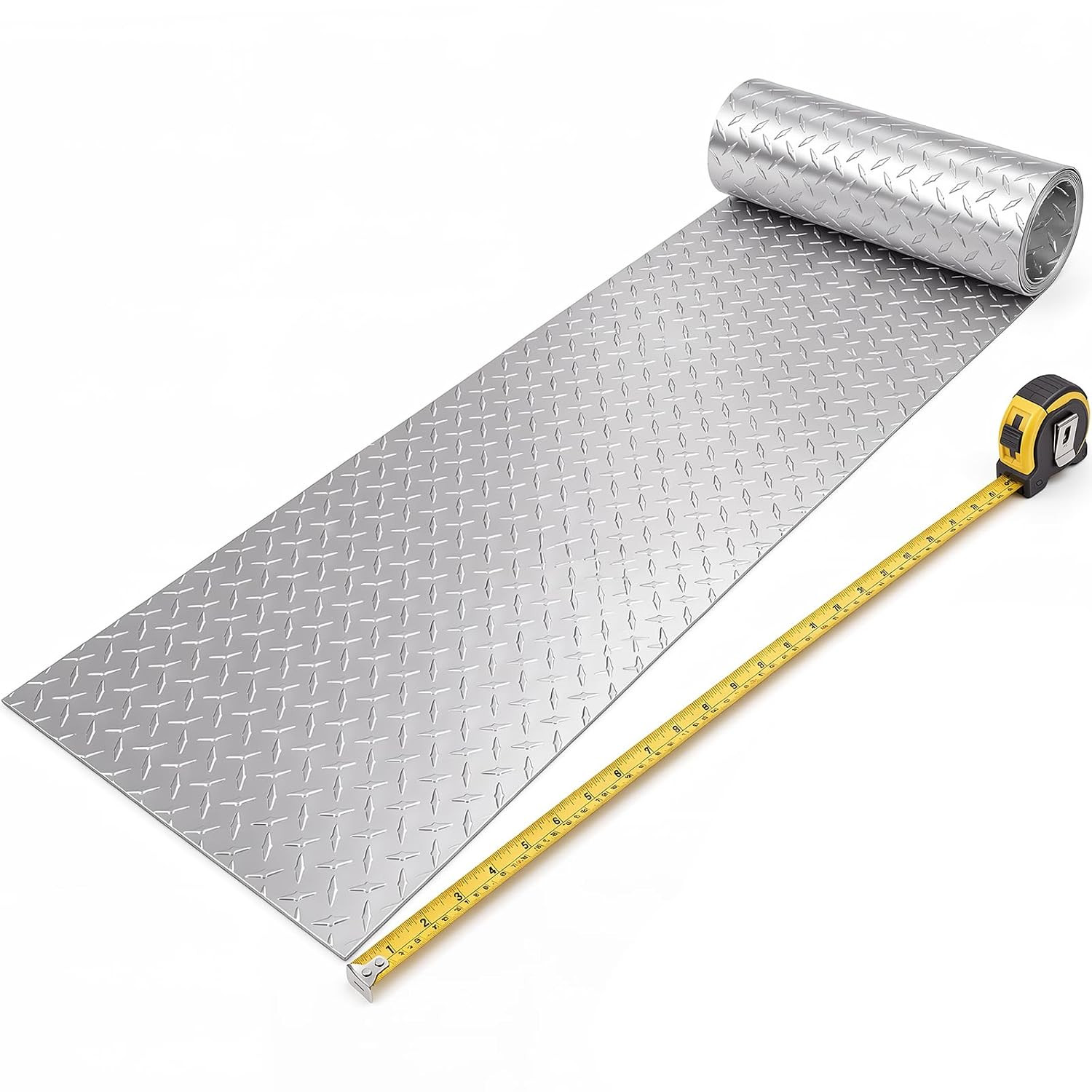 1Pcs Aluminum Diamond Plate Sheet Metal, 24\'\' X 120\'\' X 0.06\'\', Silver