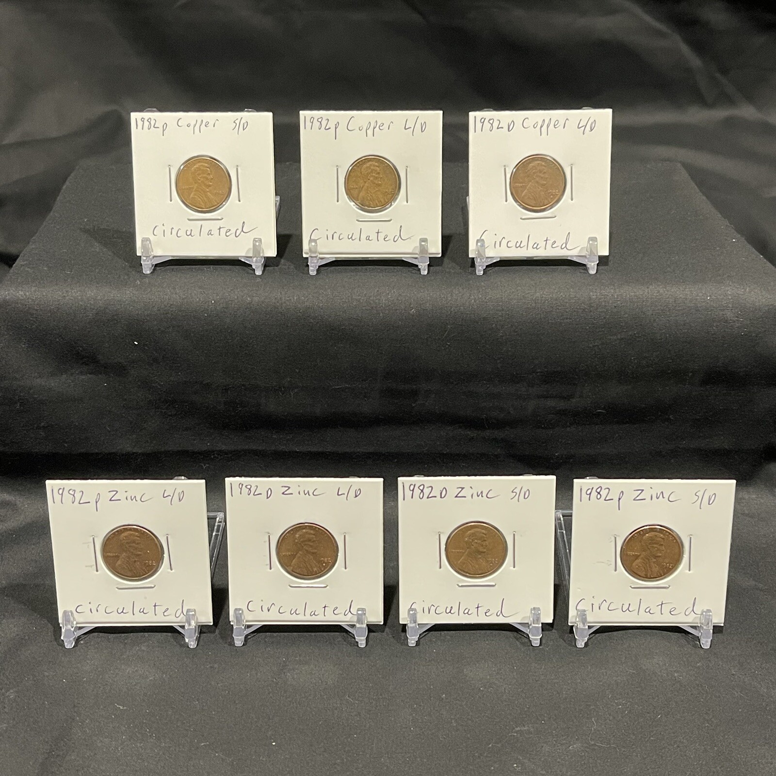 1982 P,D Lincoln Cent (CIRCULATED) Lot Of 7 L/D, S/D Zinc Copper Set (READ) #2