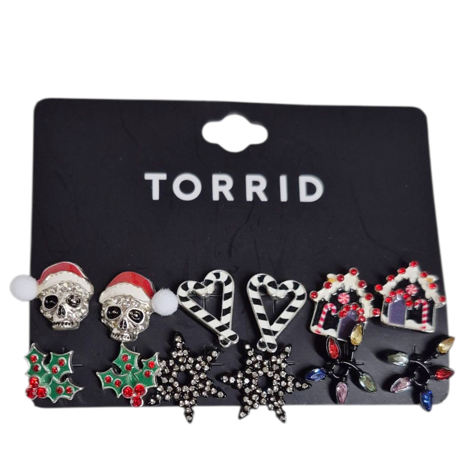 Torrid Dark Holiday Christmas Stud Earring Set 6 Pair Black Silver Red Multi New