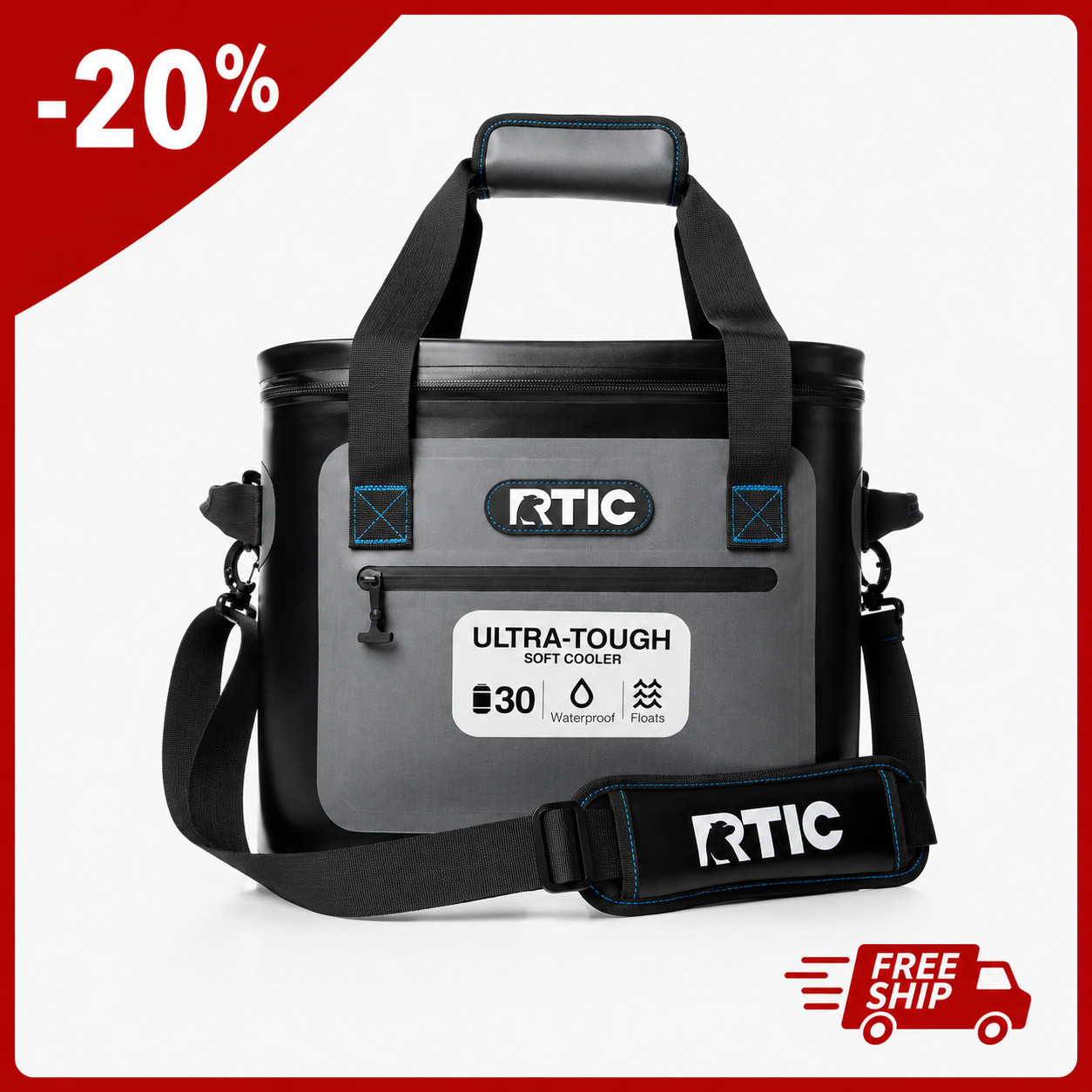 [SALE] RTIC Outdoors Ultra-Tough Soft Cooler Blue/Grey 30 Cans Soft Insulated