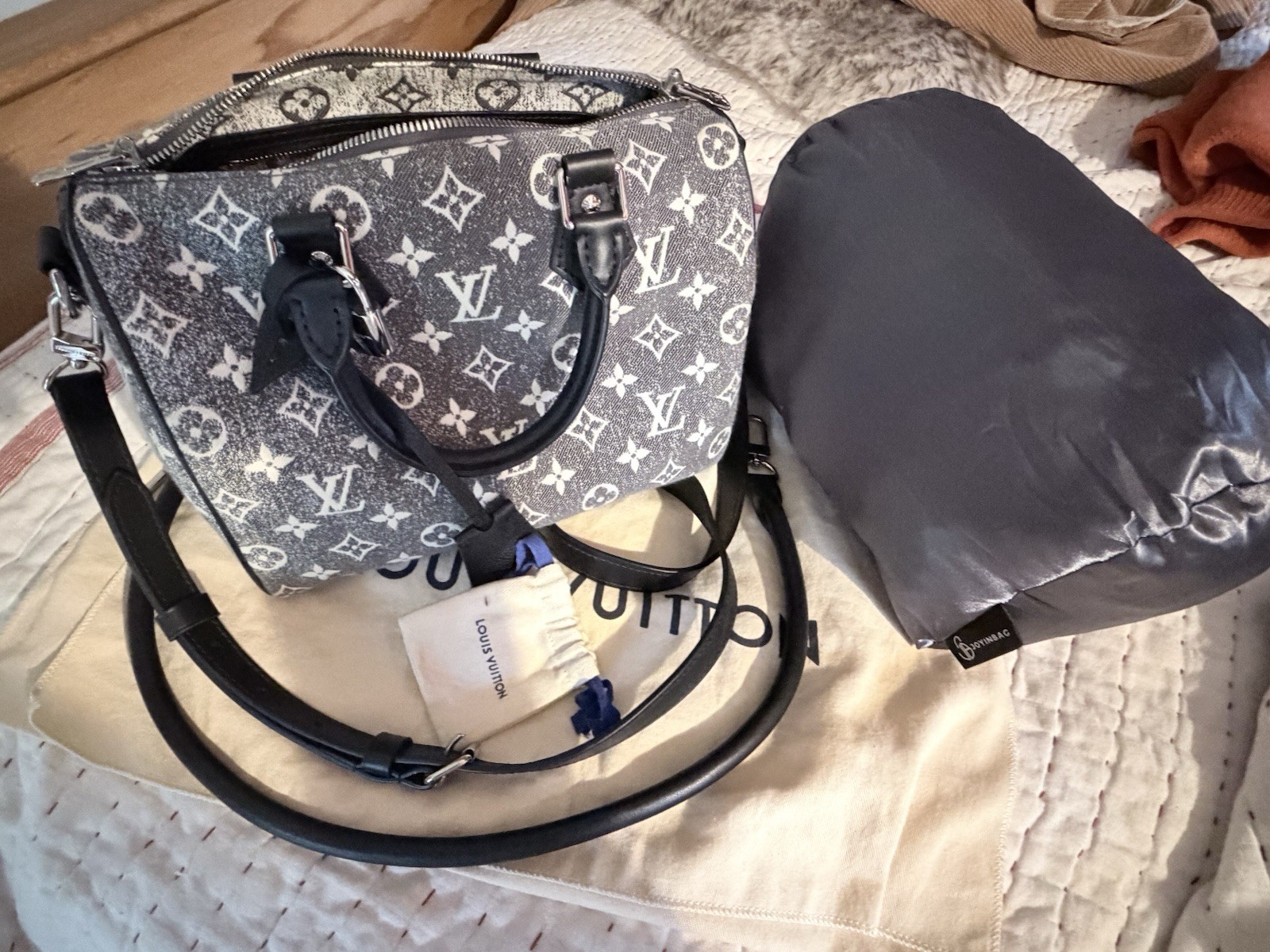 Louis Vuitton Monogram Jacquard Denim Speedy 25 Grey And Black