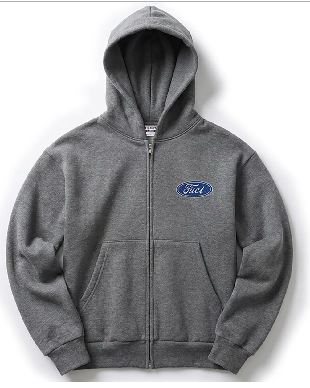 FUCT Extra Large Ford Oval Parody zip-up Embroidered Logo Hoodie Gray Sweatshirt FUCT Extra Large Ford Oval Parody zip-up Embroidered Logo Hoodie Gray Sweatshirt