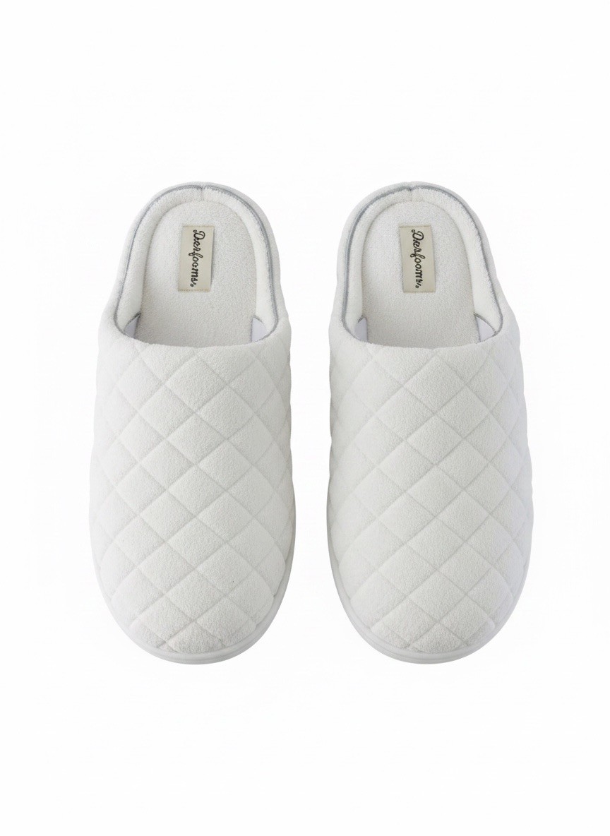 Dearfoams Women\'s Leslie Washable Memory Foam Terry Clog with Wide Widths Slippe
