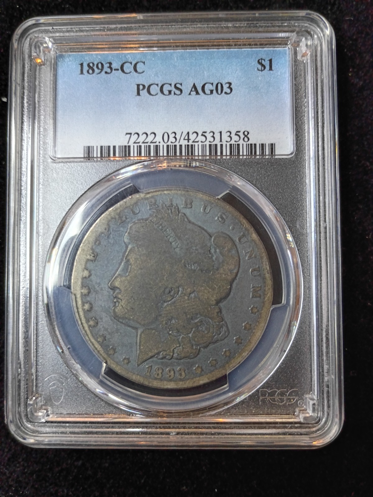 1893-CC $1 Morgan Silver Dollar PCGS AG 03