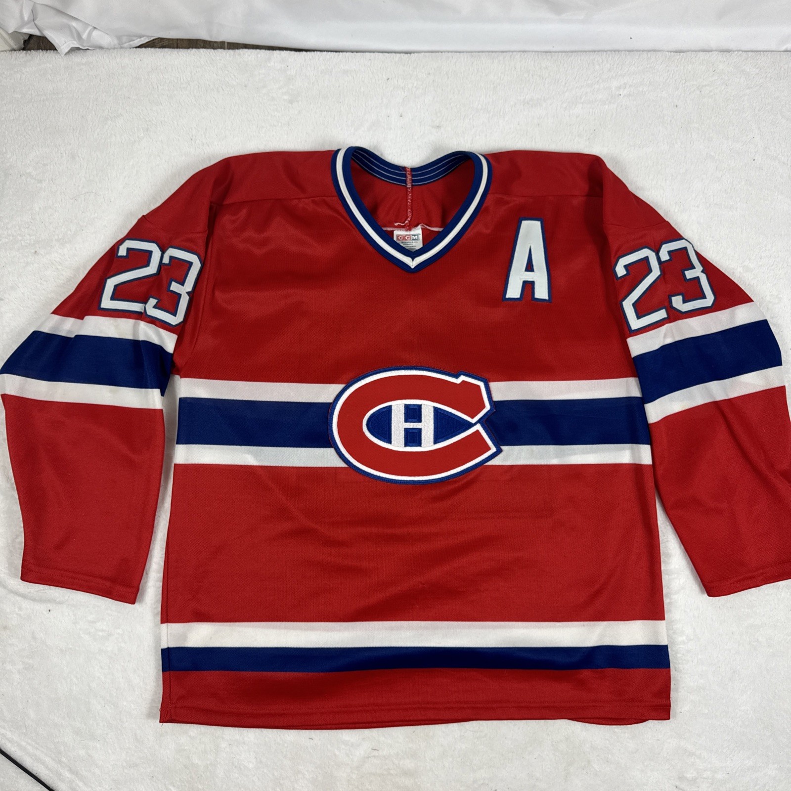 Vintage CCM Montreal Canadiens NHL Hockey Jersey Red Blue White Size L Maska #23